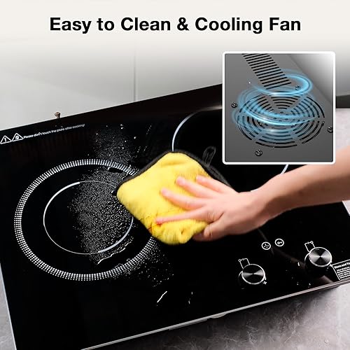 Miniatura 7 de Cocina eléctrica, 1110 V, 2100 W, estufa de 2 quemadores, estufa integrada y encimera con 10 niveles de calefacción, temporizador y bloqueo de