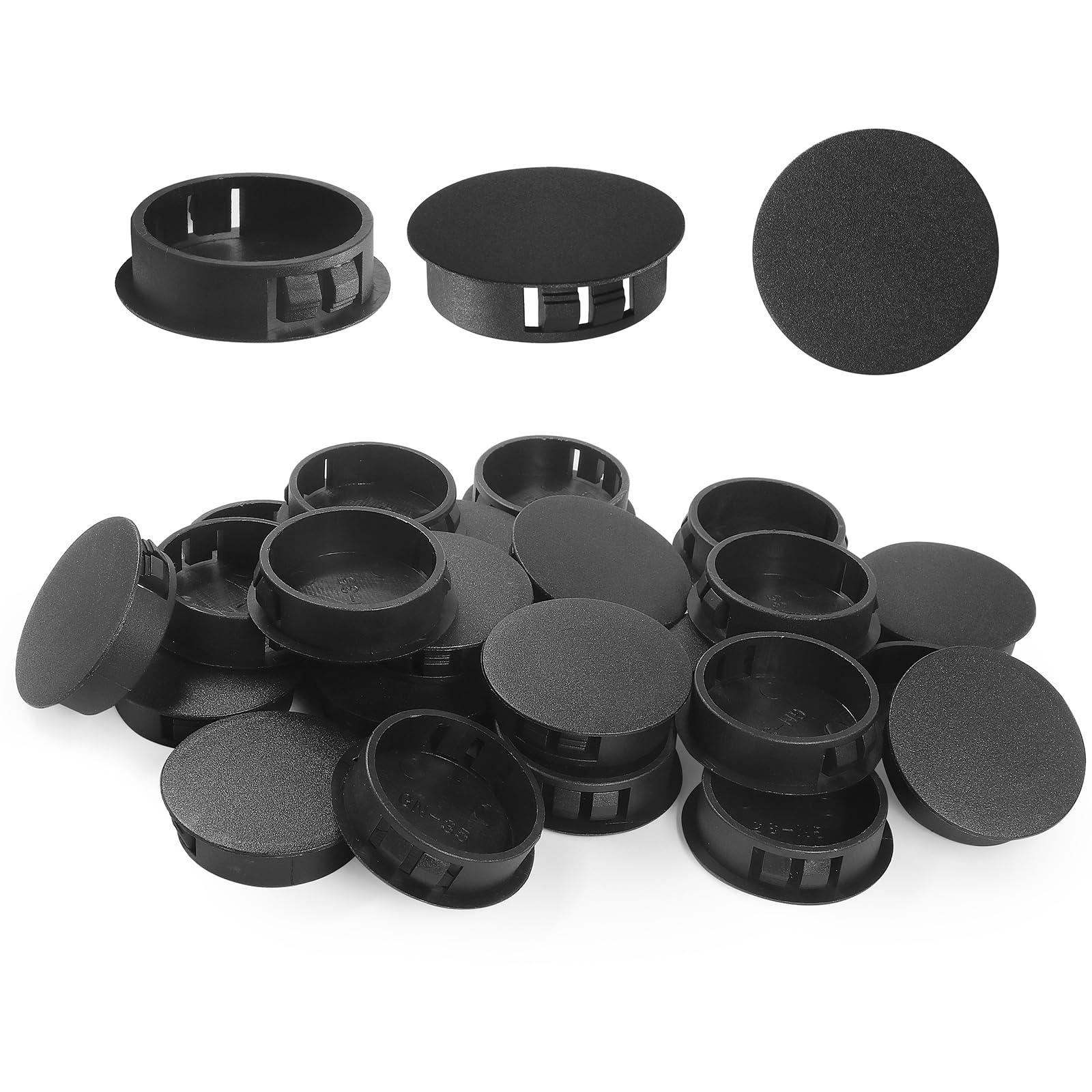 35mm Plastic Hole Plugs - Masendelk Snap-in End Caps - Black - 30pcs