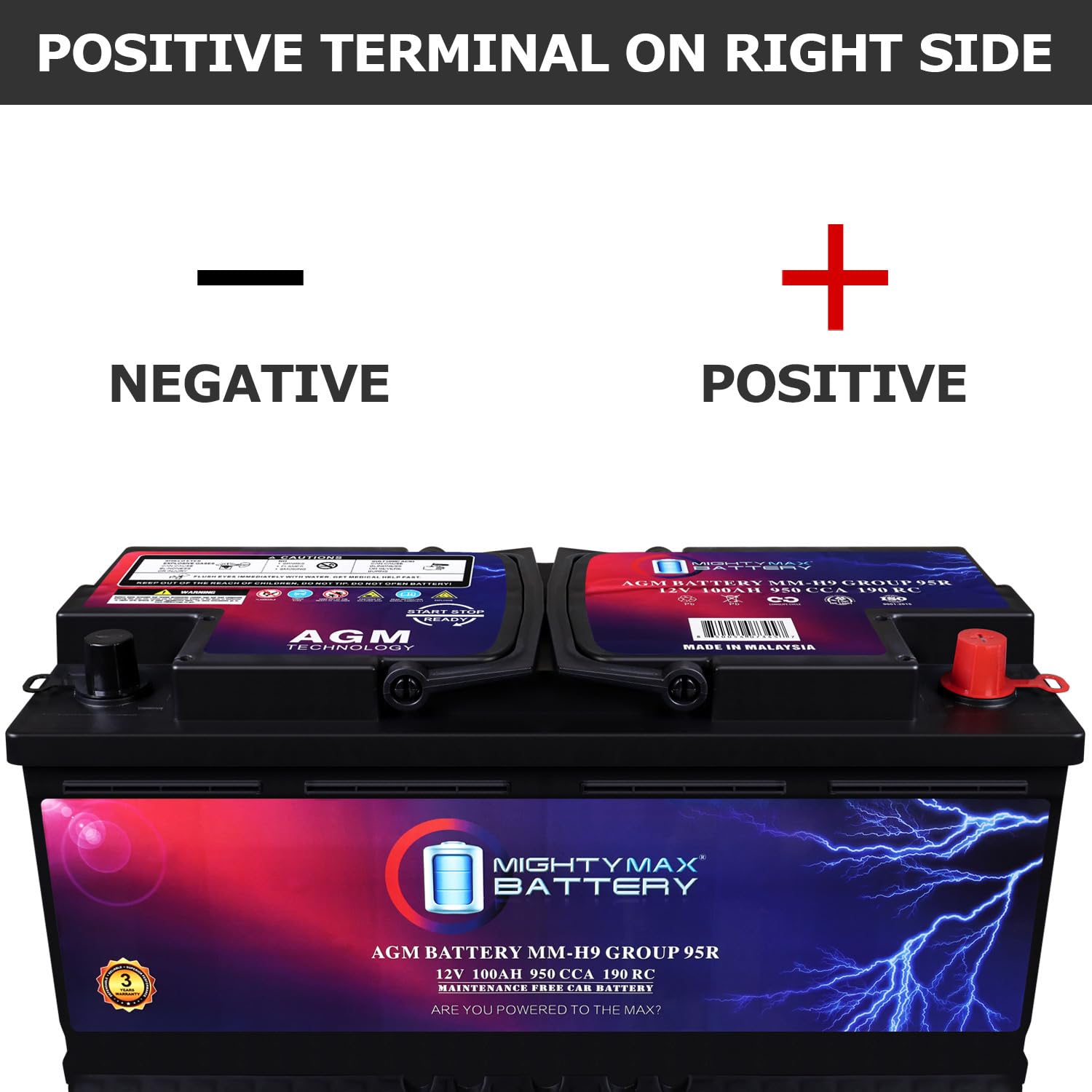 Amazon.com: Mighty Max Battery MM-H9 Group 95R 12V 100AH 190RC