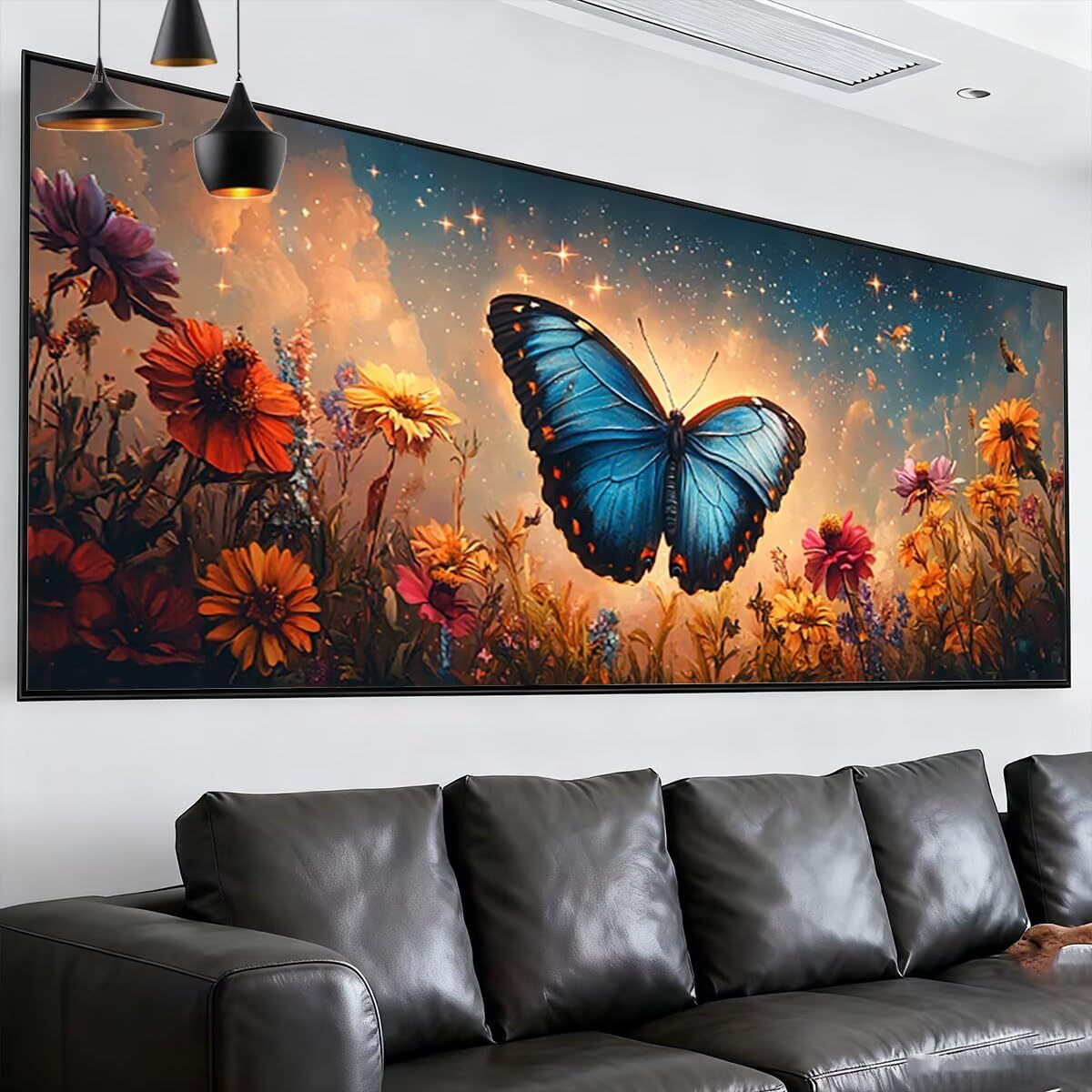 Obraz diamentowy duży rozmiar 180 x 70 cm, motyl do malowania diamentowego kompletny zestaw, wiertła DIY dla dorosłych, diamentowe malowanie zestawy do dekoracji domu (kwiaty) S-77