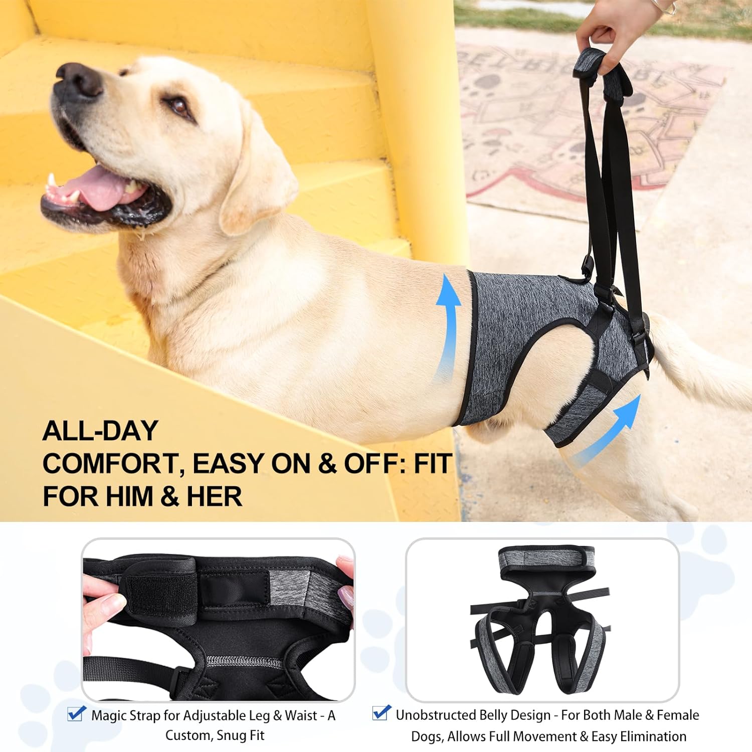 LIANZIMAU Dog Sling for Large Dogs Adjustable Hind Leg Support Lift Harness Senior Canine Mobility Aid Carrier for Back Legs Walking Rehabilitation