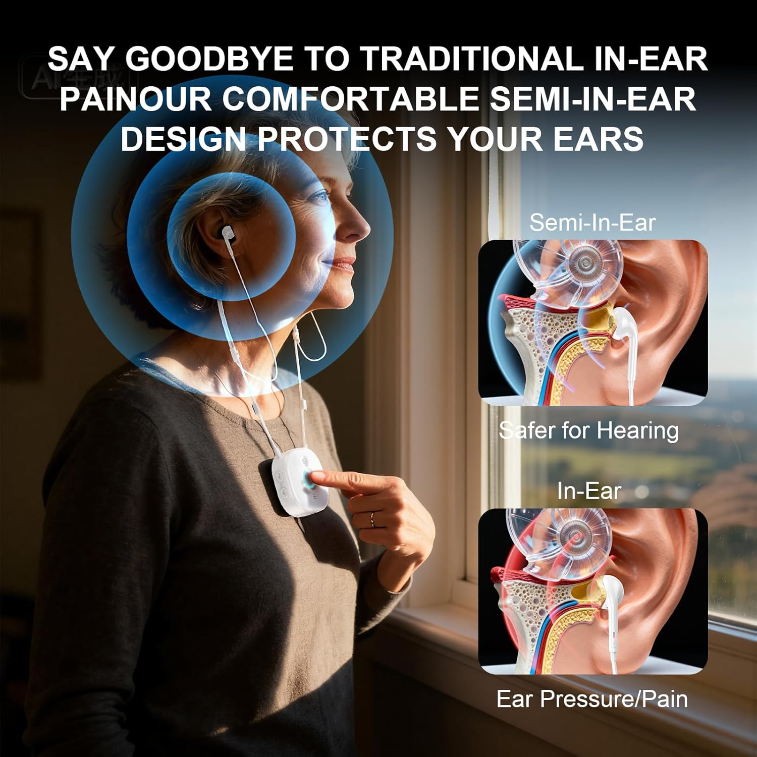 PROW Wireless TV Headphones for Seniors & Hearing Impaired, Semi-in-Ear TV with Independent L/R Volume Adjustment, Large Buttons, Lightweight, Support USB/Optical/RCA/3.5mm Connections for Most TVs