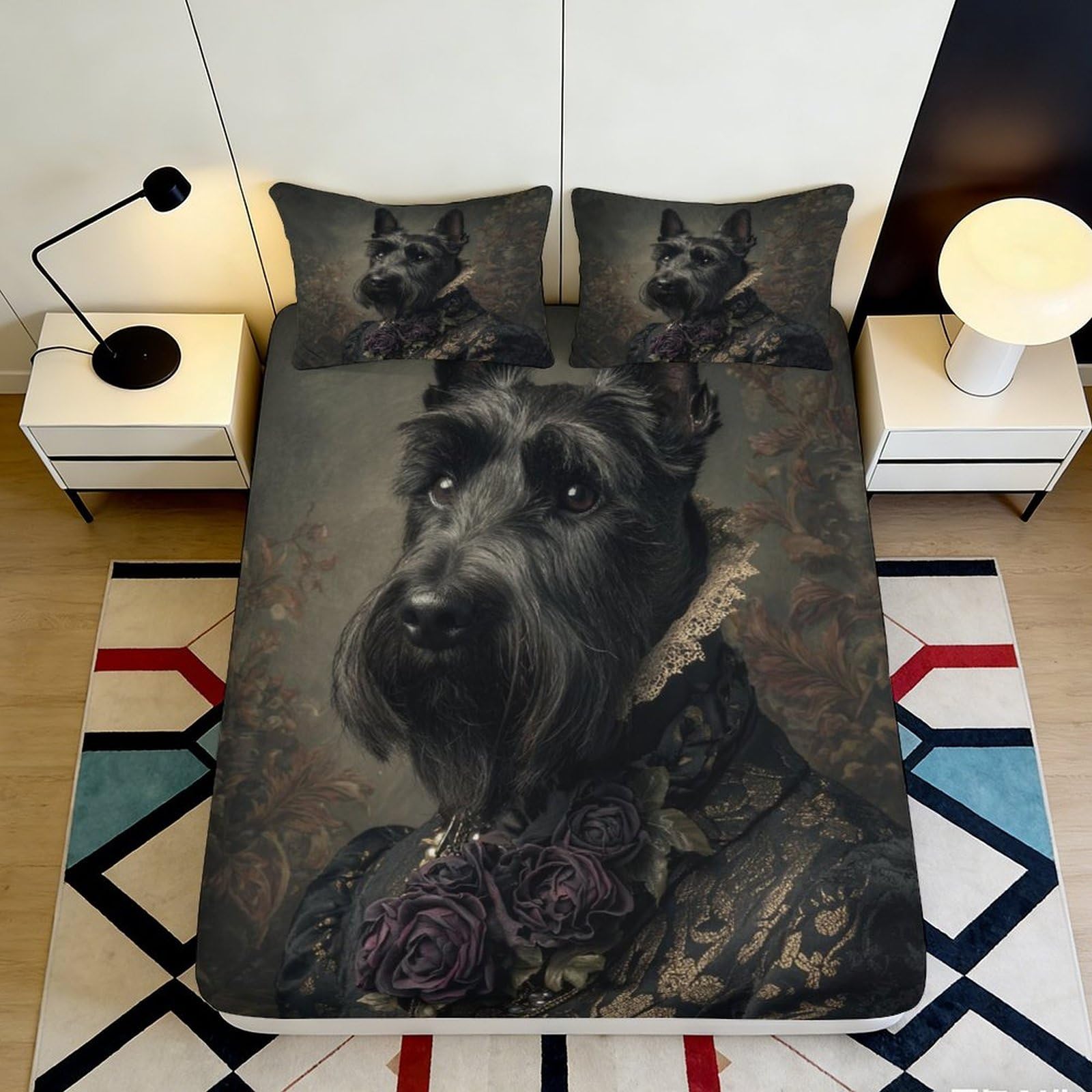 Pnayamiorkfel Style-10 3D Printed Retro Black Schnauzer Portrait Fitted Sheet Microfiber Non-Slip Bed Cover For Bedroom Guest Room Decor 90X200x25cm