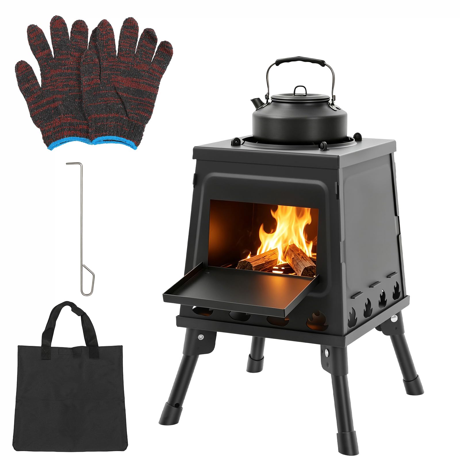 Réchaud de camping - Mini poêle à bois - Carburateur à bois léger en acier inoxydable - Pour l'extérieur, le camping, la cuisine, le pique-nique, la randonnée en plein air