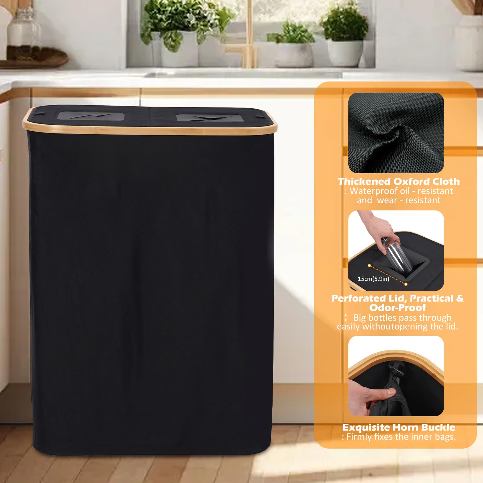 Arkyomi 160L Recycling Bin for Home Kitchen Large Deposit Bottle Collector Bins with 2 Reusable Recycling Bags - Image 4