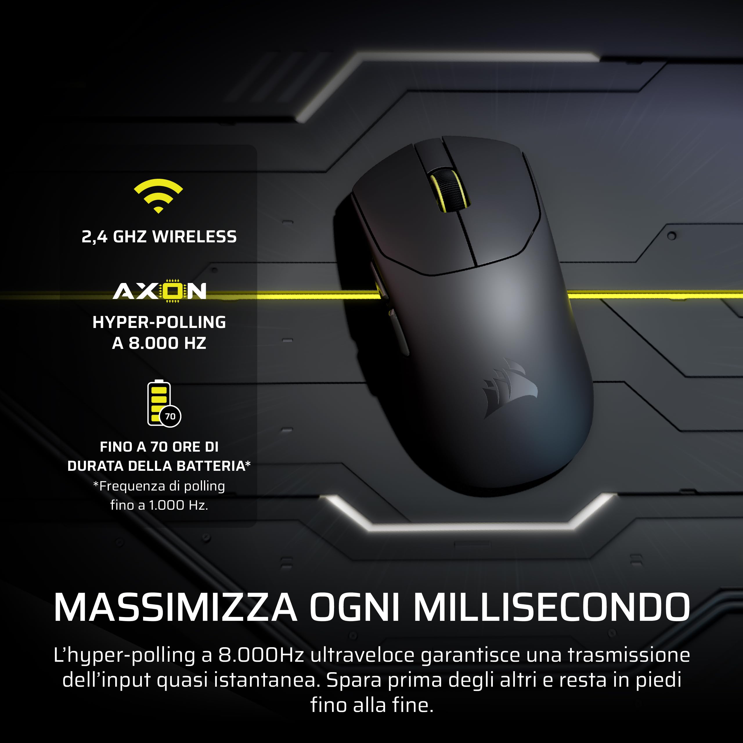 Corsair SABRE v2 PRO Ultraleggero Wireless FPS Mouse Gaming – Nero | 33.000 DPI, 36g di Peso, 8.000Hz Hyper-Polling, Interruttori Meccanici, Fino a 70 Ore di Durata della Batteria Wireless