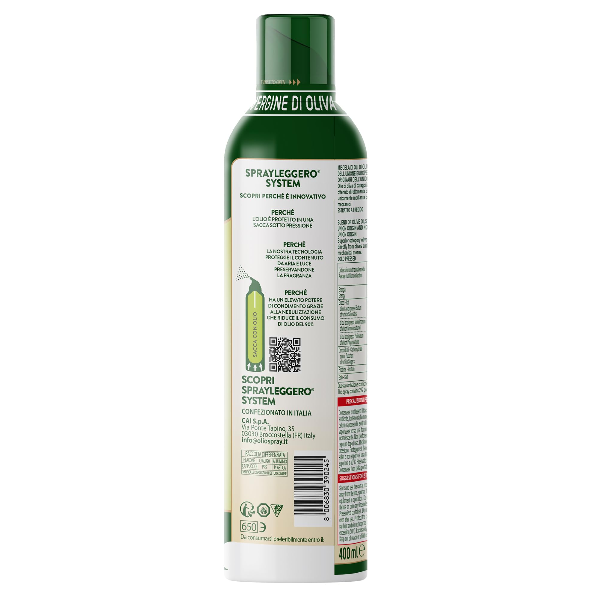 Olidì Olio Extravergine di Oliva Spray, 6x400 ml, Estratto a Freddo, Spray da Cucina, Zero Sprechi e Dosi Precise, Nebulizzatore olio