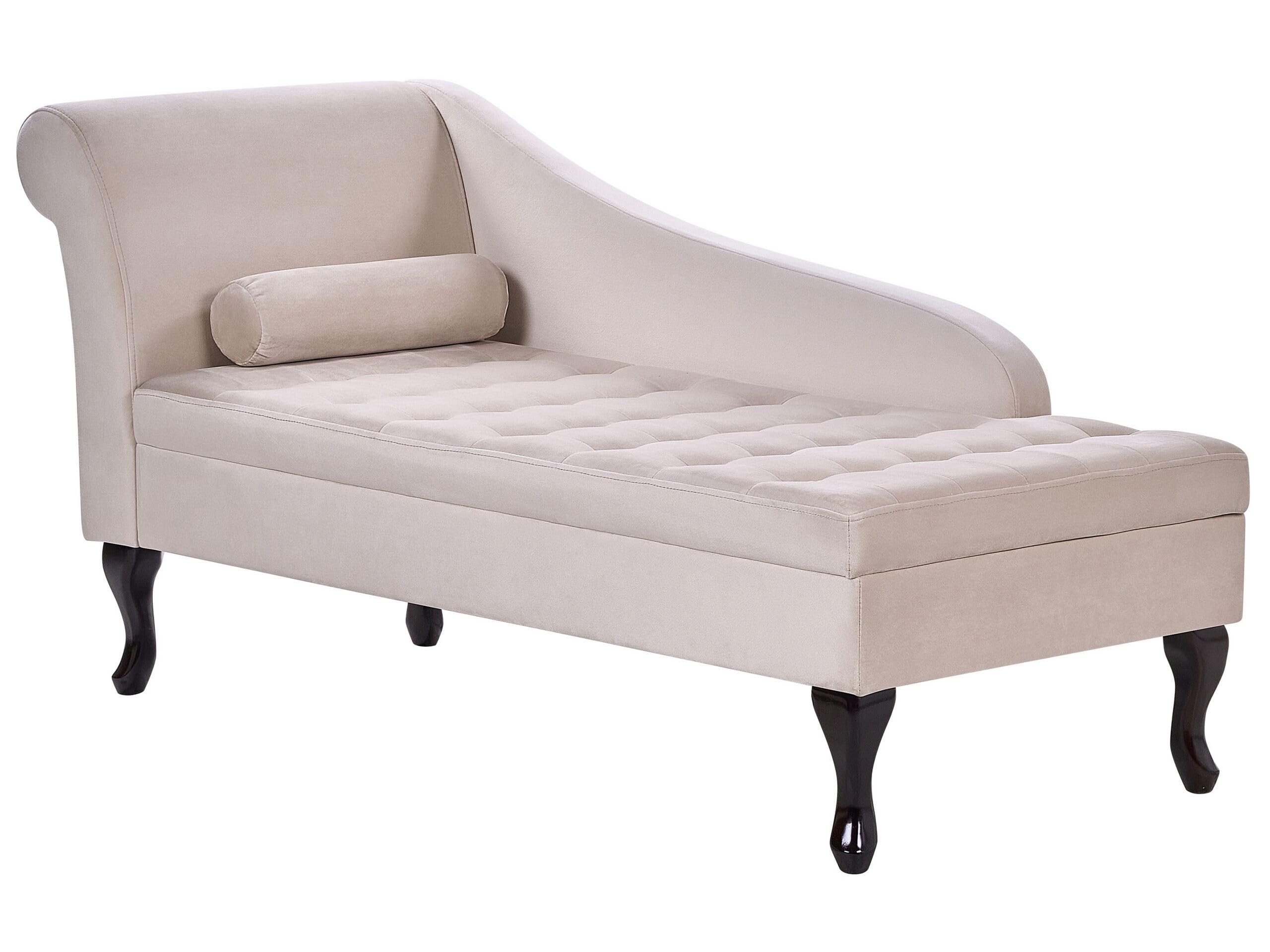 Beliani Chaiselongue linksseitig Samt beige mit Lehne Bettkasten Dekokissen Pessac