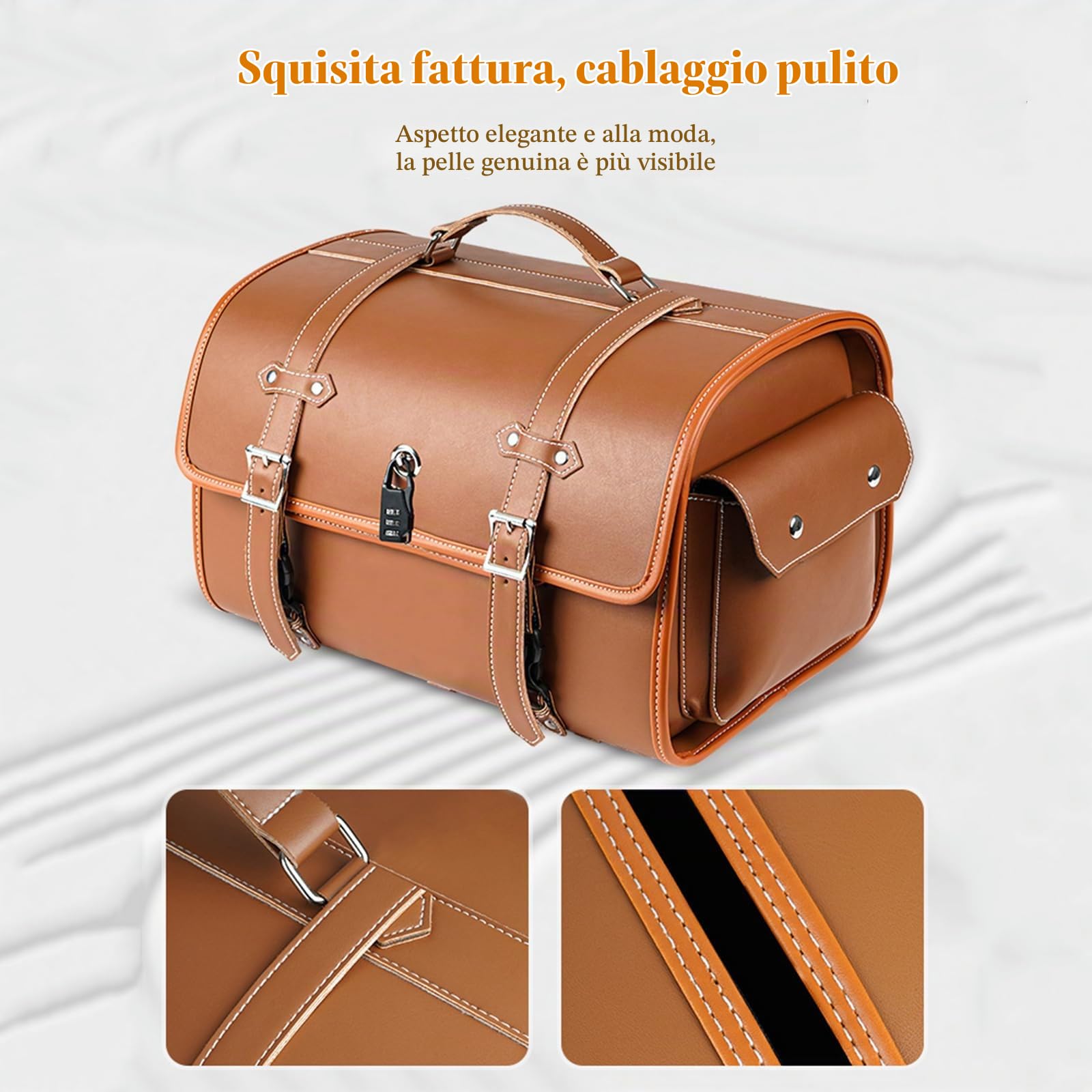 Moto Baule Posteriore per Vespa GTS GTV 250 300, Bauletto Impermeabile, Borse in Pelle Strumenti, Borsa da Sella, B Light Brown
