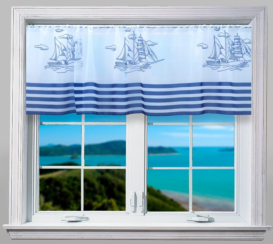 Cafe voile curtain Sails Nautical Slot Top for Bathroom Yacht Ready made. SOLD BY THE METRE Drop 21" (53cm) HEMMED Top quality finish