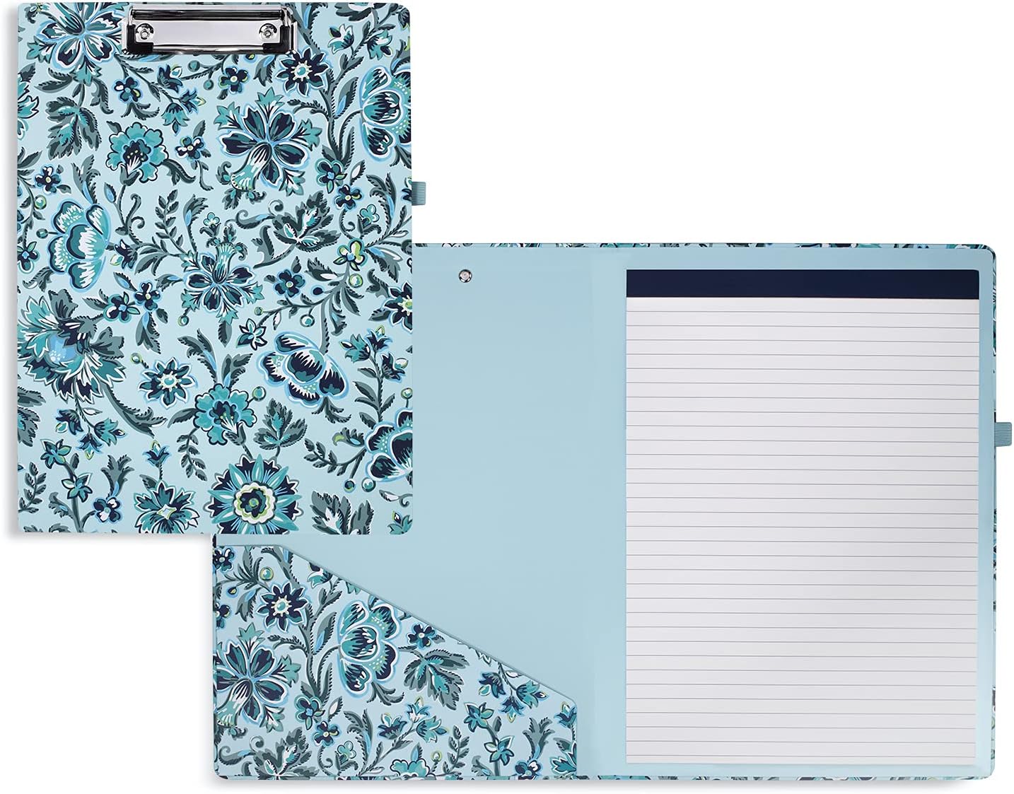 Vera Bradley Women's Blue Floral Clipboard Folio with Refillable Lined Notepad, Interior Pocket, and Pen Loop, Cloud Vine