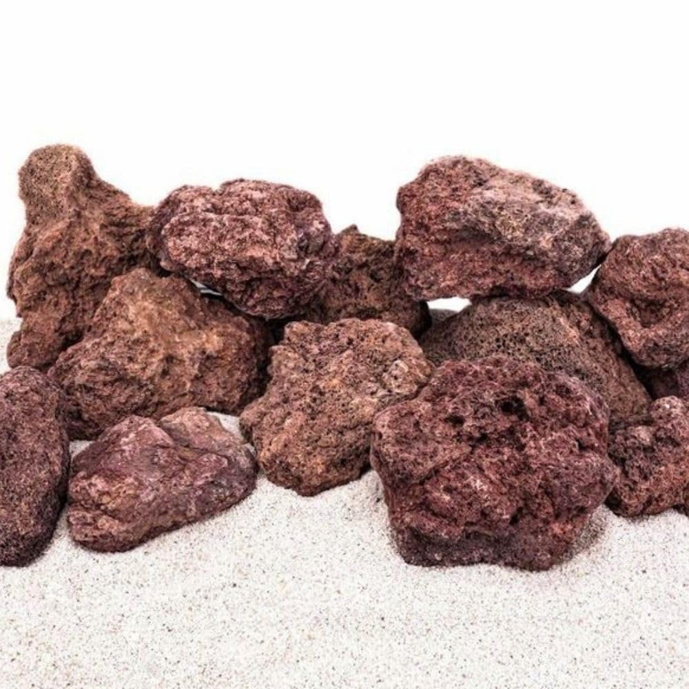 AquaOne Aquarium Steine Rote Lavasteine I Natursteine Lava 15kg Mix Größe M-XL I Aquascaping Gestein für Tank I Lavagestein Dekoration Aquascape Deko