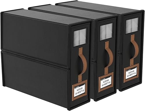 Miniatura 9 de BigPonPon Paquete de 8 organizadores de sábanas y almacenamiento (tamaño King) plegable, organizador de sábanas con asa para armario de lino,