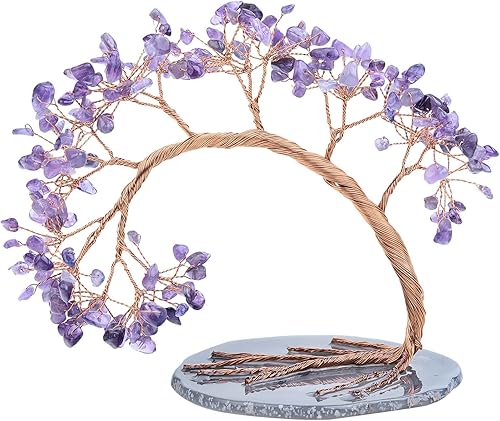 Rockcloud Paquete de 2 decoraciones de cristal de amatista natural para escritorio de oficina en casa, geoda de racimo de cristal y árbol de dinero