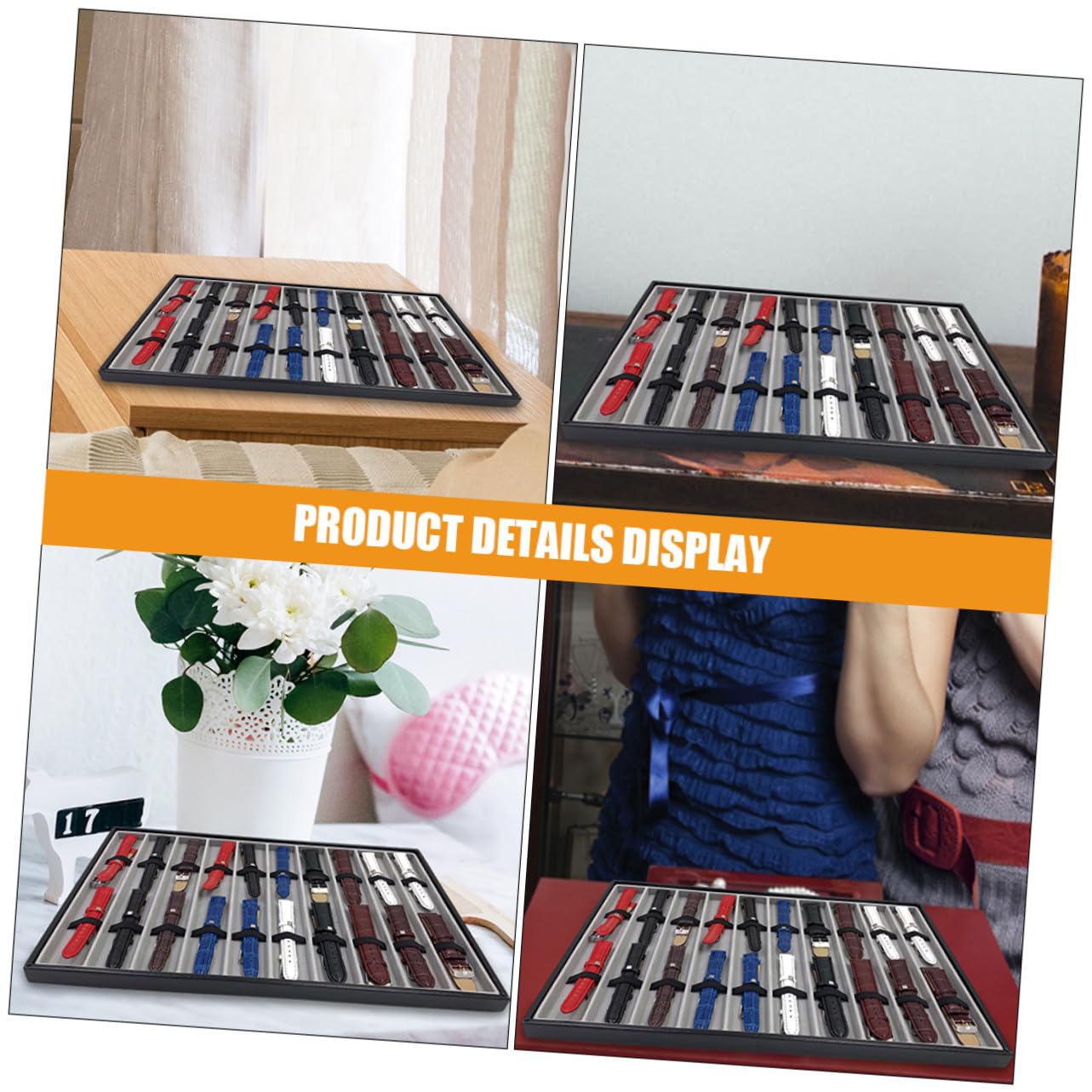SOIMISS Bandeja de Almacenamiento para Relojes y Pulseras 2 Piezas en Mdf y Cuero Diseño Rectangular para Uso en Casa Protección contra Abrasiones