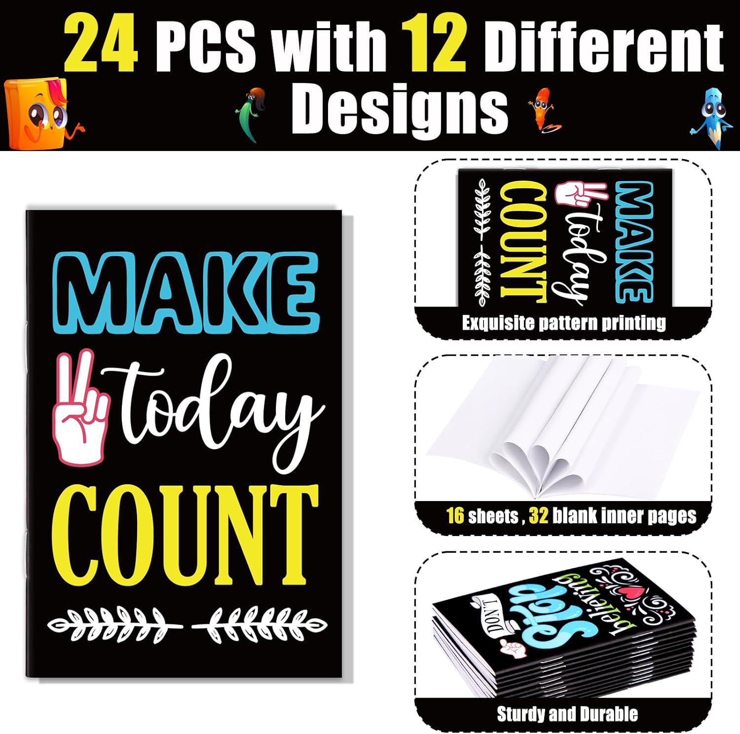 24PCS Mini Inspirational Notebooks Party Favors - Motivational Journals Pocket Notepads Bulk for Appreciation, Graduation,Office Gifts Party Supplies(12 Styles) - Image 3