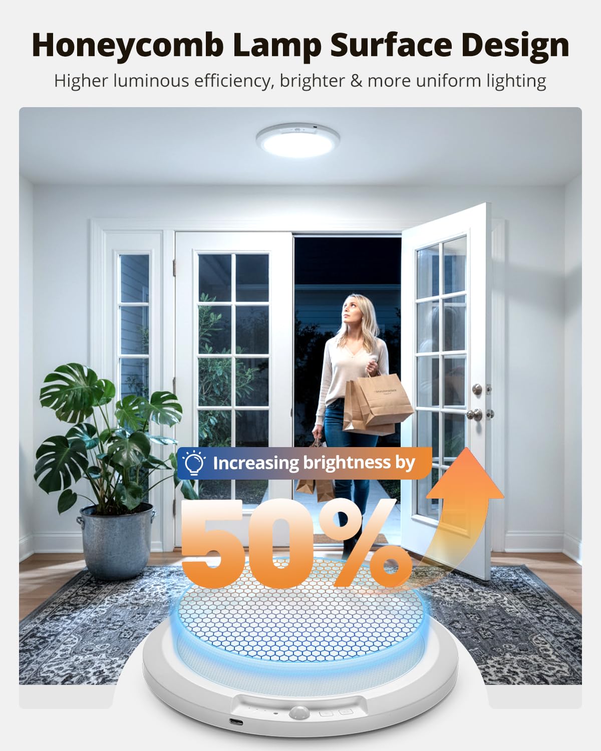 wowatt 10000mAh Rechargeable Ceiling Light with Remote, 3 Color Temperatures & Brightness Dimmable, Wireless Ceiling Light with Magnetic Design, Battery Ceiling Light for Shower Hallway Pantry - 4