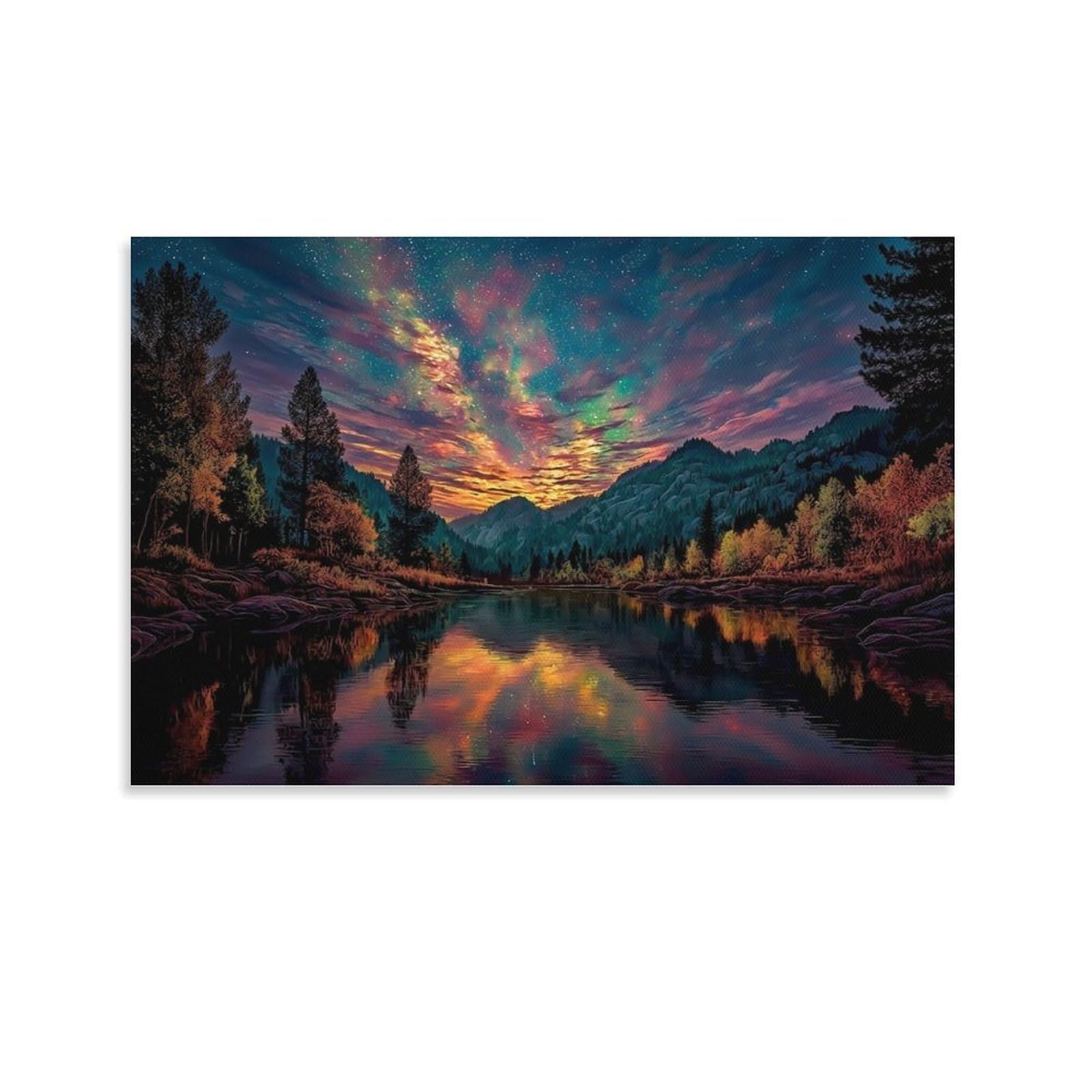 CPLVKWRQJ Starry Mountain Lake Single Colorful Sunset Mountain Lake Reflection Art Canvas Wall Decor - Kitchen Removable Wall Art Multi-Purpose Focal Point Decor 20x30inch(50x75cm)