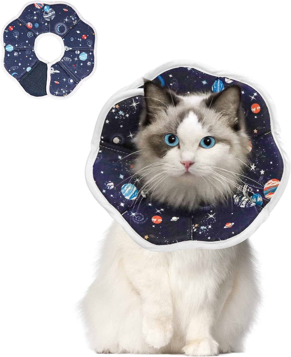 ComSaf Cat Cone Recovery Collar Soft Starry Sky, Cat Collar Protective Adjustable Pet Cone Collar for After Surgery, Comfortable Elizabethan Collar for Cats Kitten Prevent from Licking Wounds, S