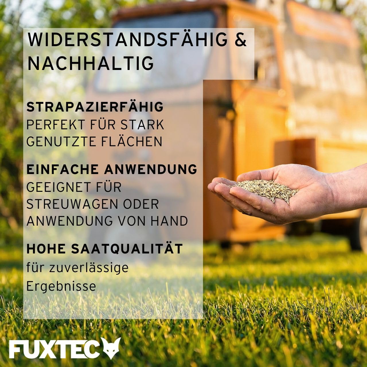 FUXTEC Rasensamen Spiel- & Sportrasen FX-RSSP5 5 kg • robuster Gartenrasen für Neuansaat und Nachsaat • Grassamen für Garten und Sportfläche • keimstarke Rasensaat • für ca. 250 m²