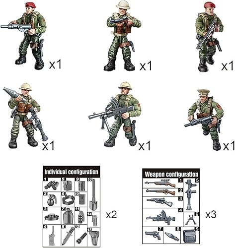 Miniatura 6 de 6 piezas de mini figuras de acción militar de soldado de la Segunda Guerra Mundial, juguetes de bloques de construcción modelo ejército con