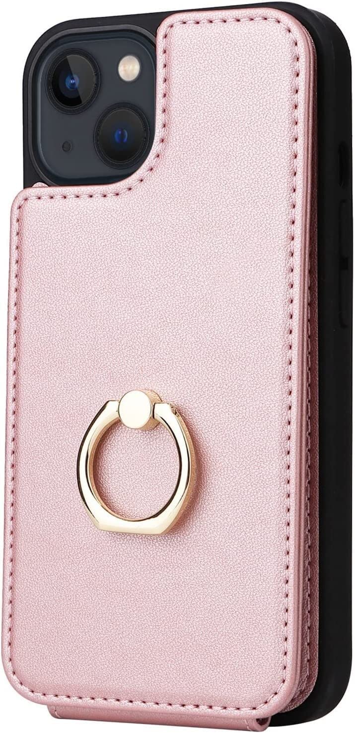 Étui pour iPhone 14 Pro antichoc protégeant l'écran avec portefeuille rose doré intégré
