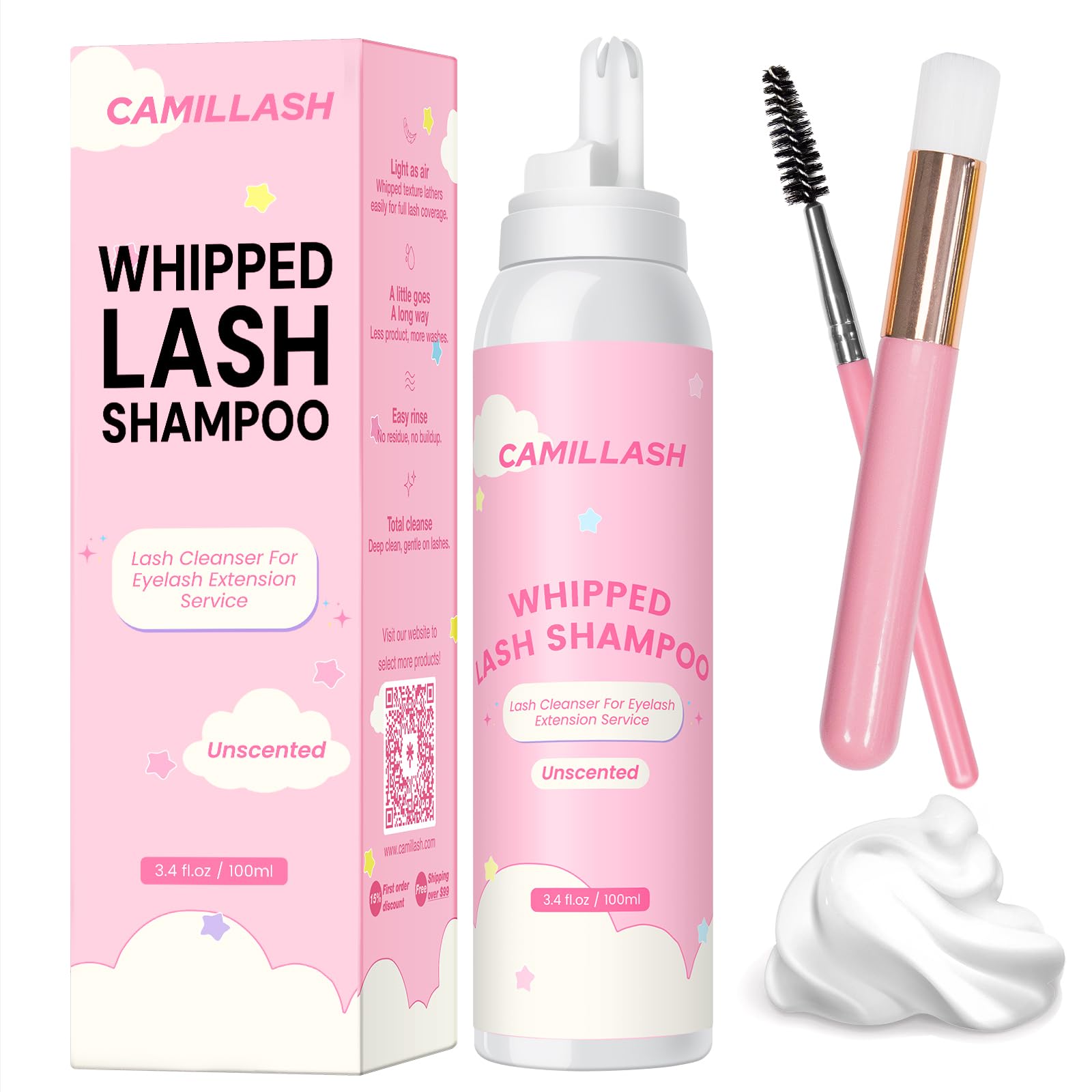 Whipped Lash Cream Shampoo, geruchloser Schaumreiniger, 100 ml Wimpernverlängerung, Reinigungsbad-Set, Salon und Heimgebrauch