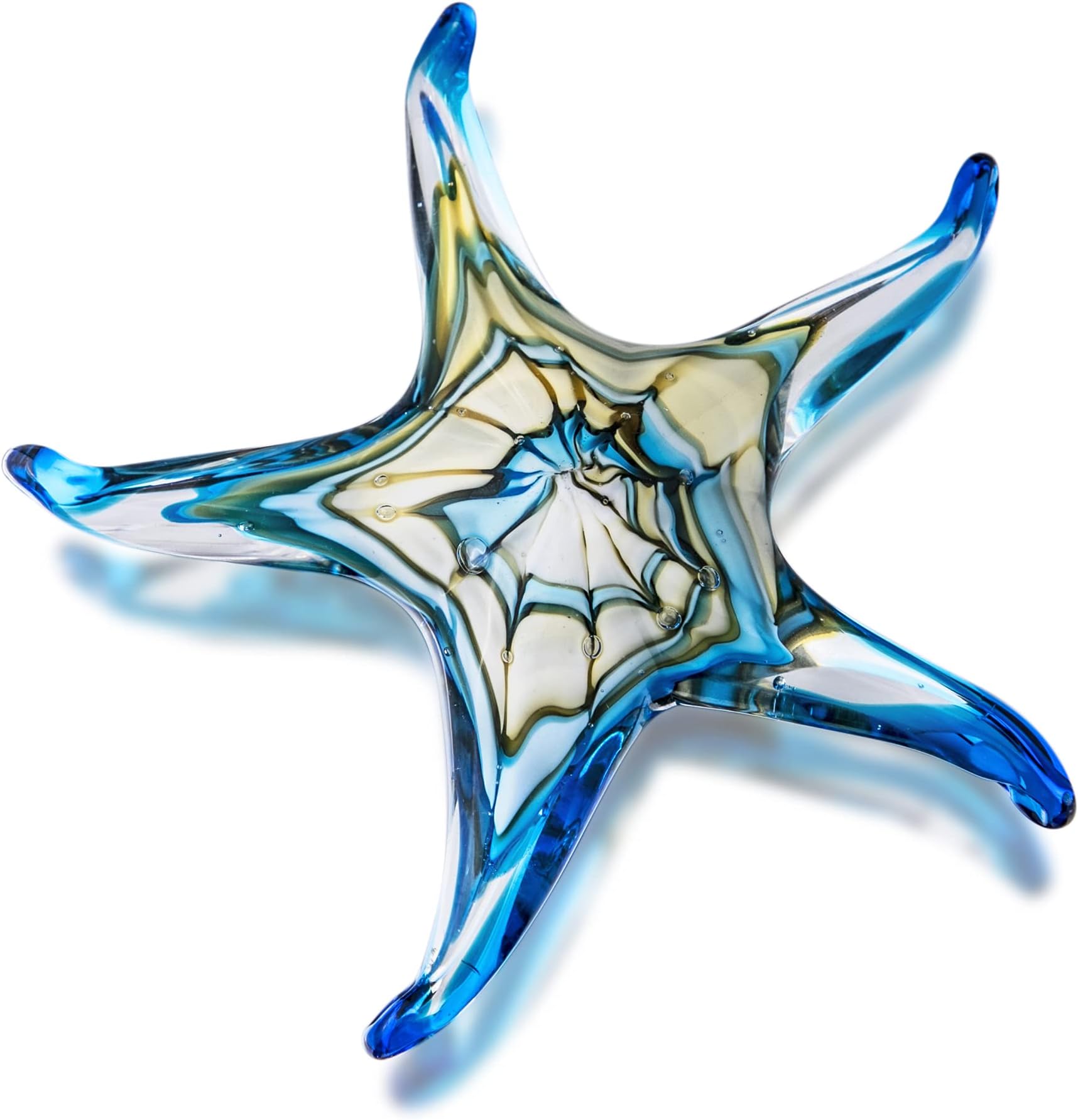 QFkris 7.5" Glass Starfish Figurine Collectibles Hand Blown Art Glass Sea Animals Marine Life Sculpture Home Decor Murano Valentines Day Gift for Women