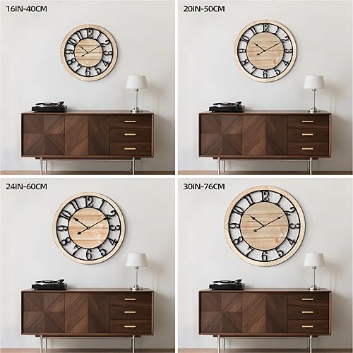 Miniatura 4 de LEIKE Reloj de pared grande de 24 pulgadas - Reloj de pared silencioso y sin tictac, estilo rústico, con marco de madera, vintage, estilo granja,