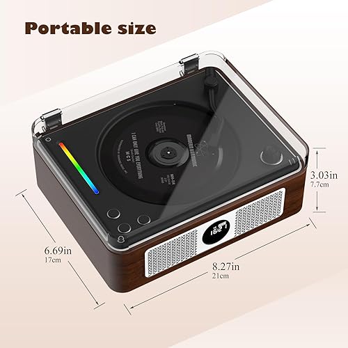 Miniatura 2 de Reproductor de CD portátil, reproductor retro de CD Bluetooth con altavoces de alta fidelidad duales, reproductor de CD recargable de 2600 mAh para