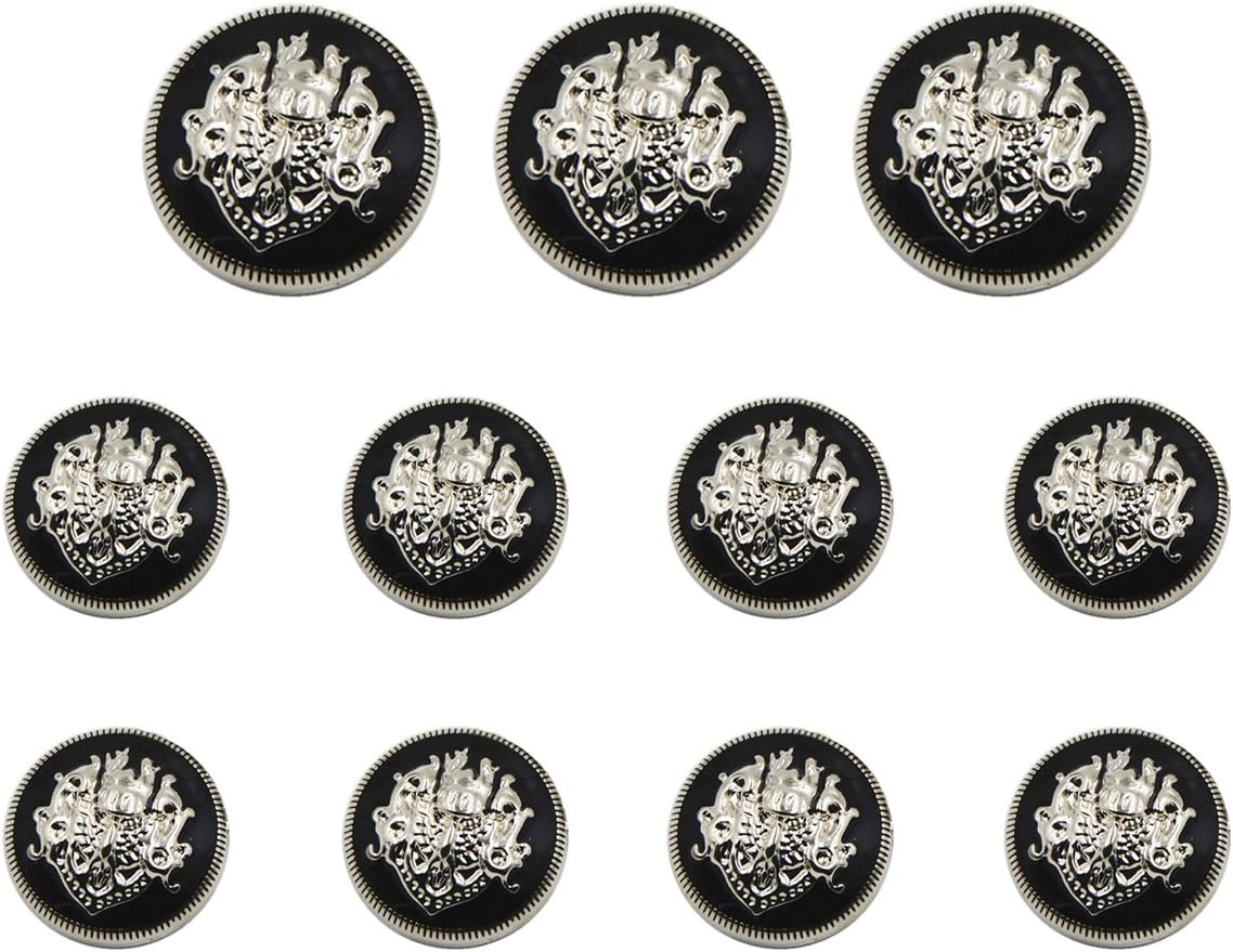 11 pcs Antique Metal Blazer Button Vintage Suits Button Set for Blazer, Suits, Sport Coat, Uniform, Jacket (Black+Silver)