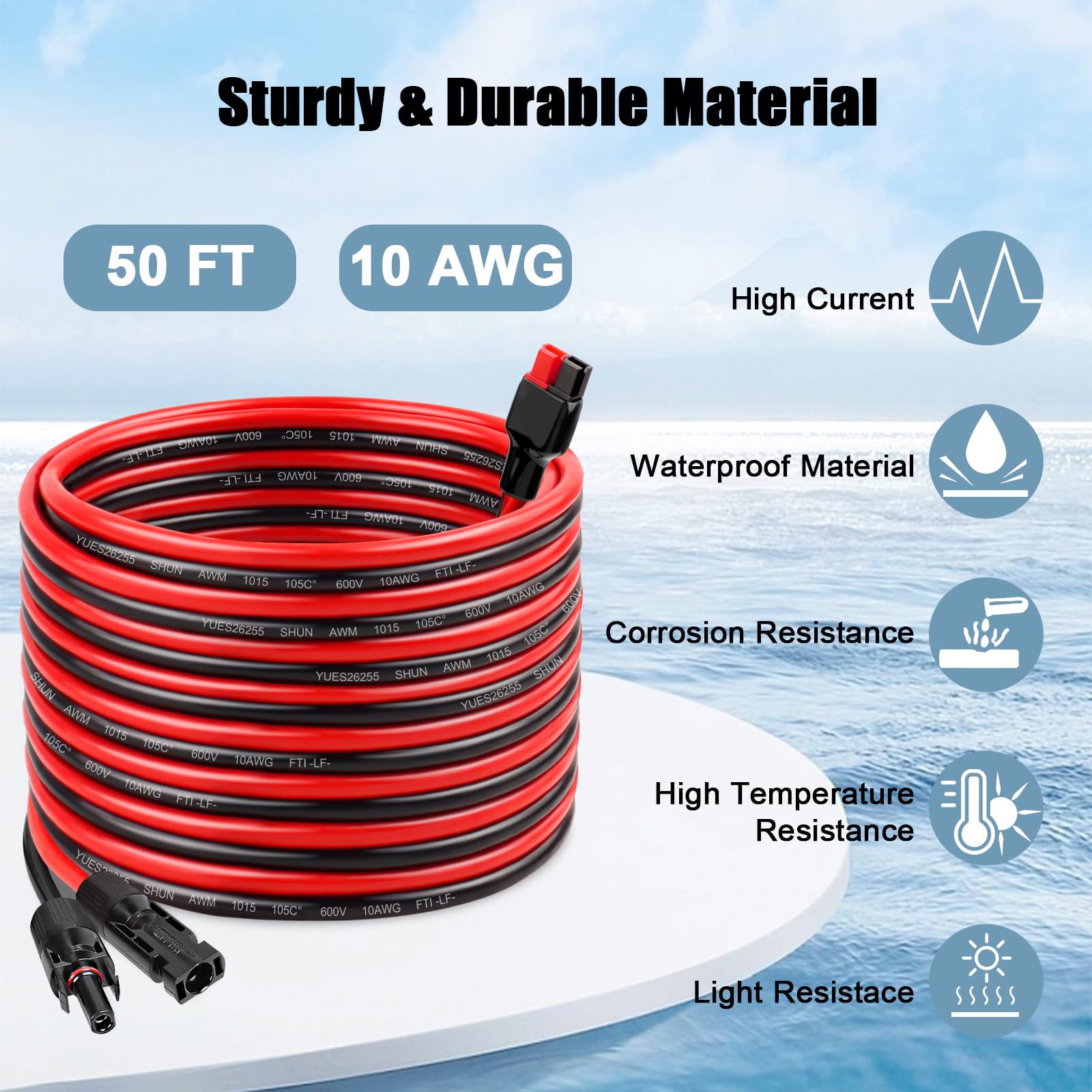 MOOKEERF Cable de panel solar de 10 AWG a conector Anderson, cable de extensión solar de 50 pies con conector estilo Anderson para estación de energía portátil, panel solar, generador solar