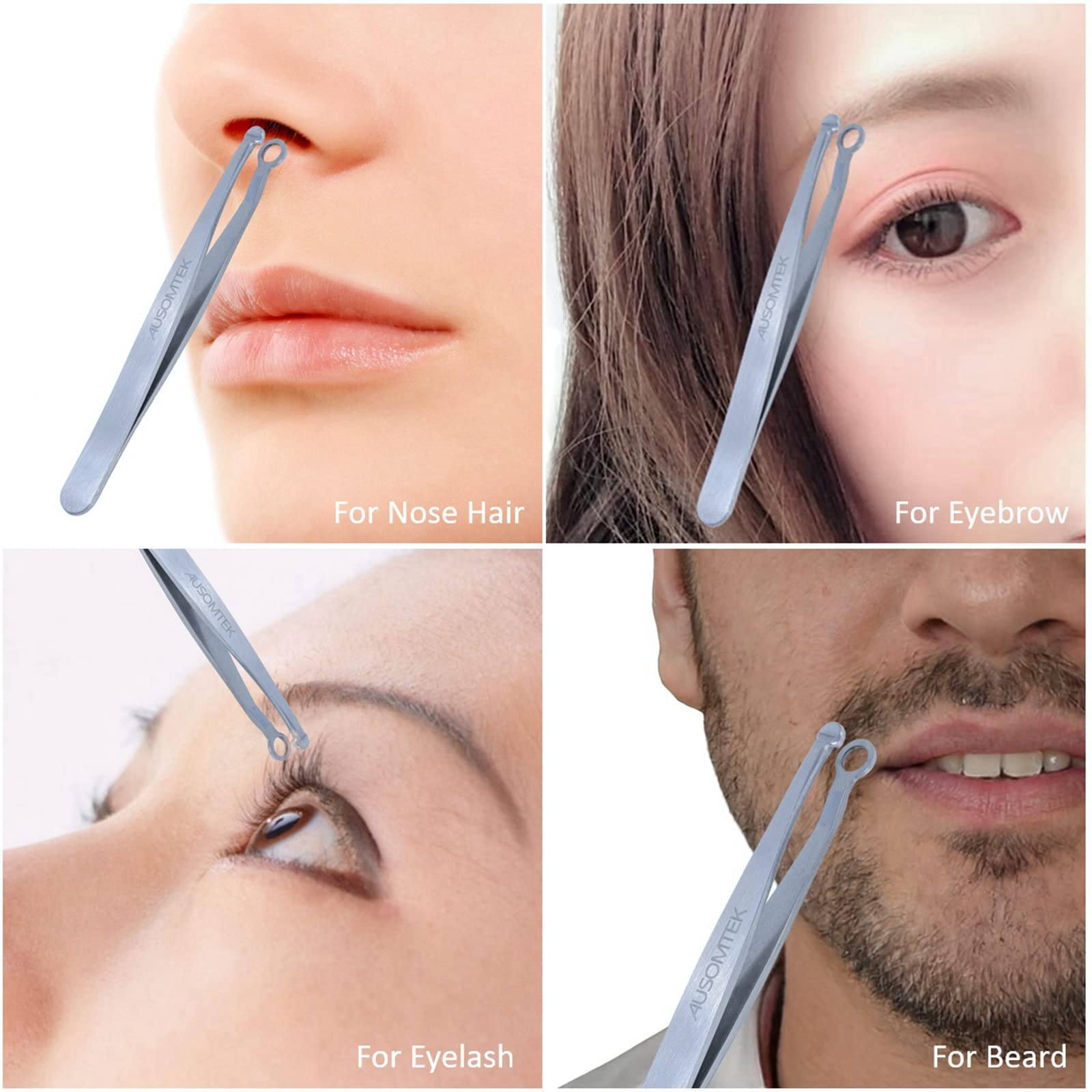 AUSOMTEK Nose Hair & Ear Hair Trimming Tweezers, Eyebrow Grooming Scissors, Eyelash Clipper - Image 2