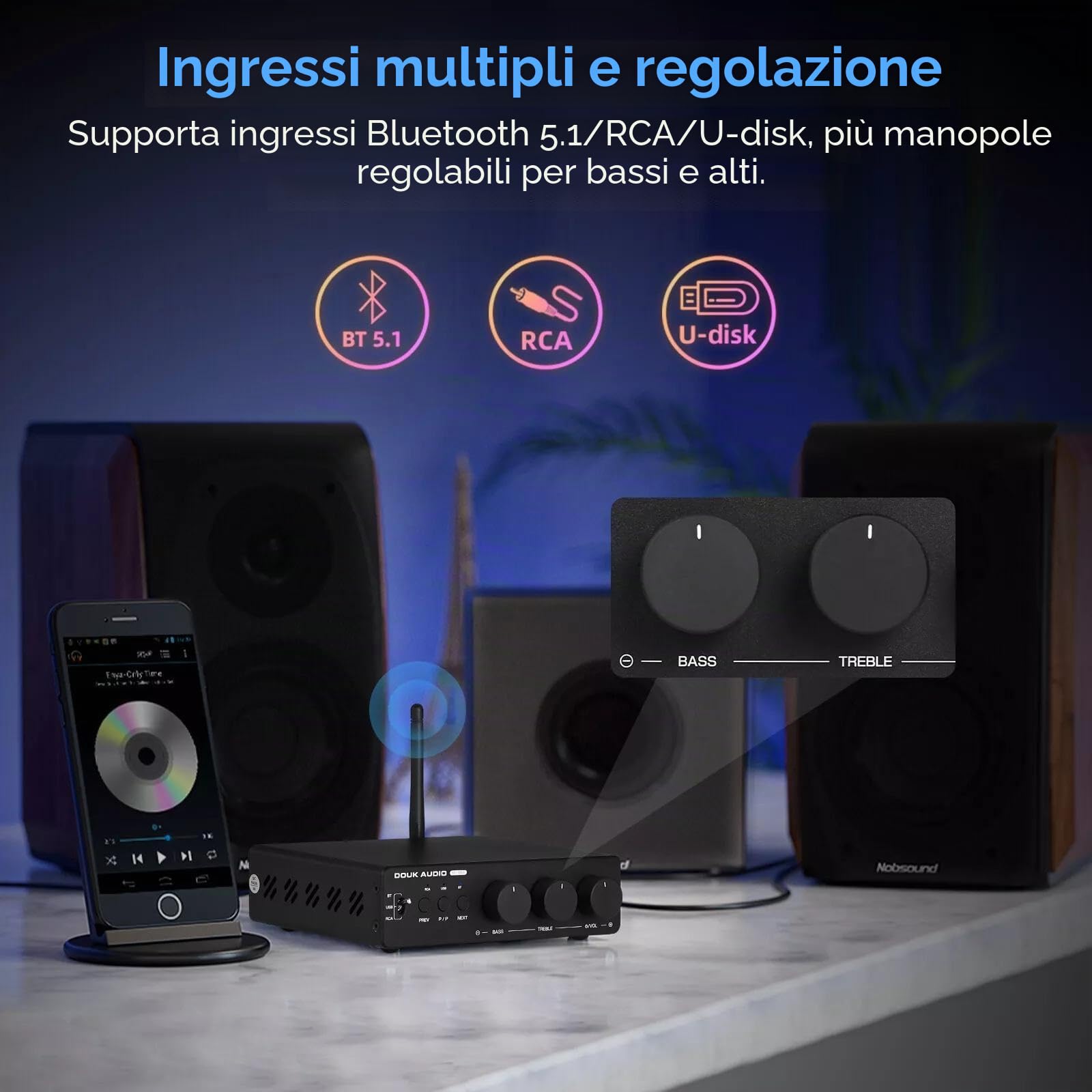 Douk Audio 300Wx2 Amplificatore HiFi TPA3255 Amplificatore di potenza Bluetooth Ricevitore Home Stereo Amplificatore U-Disk Player (M1 MAX)