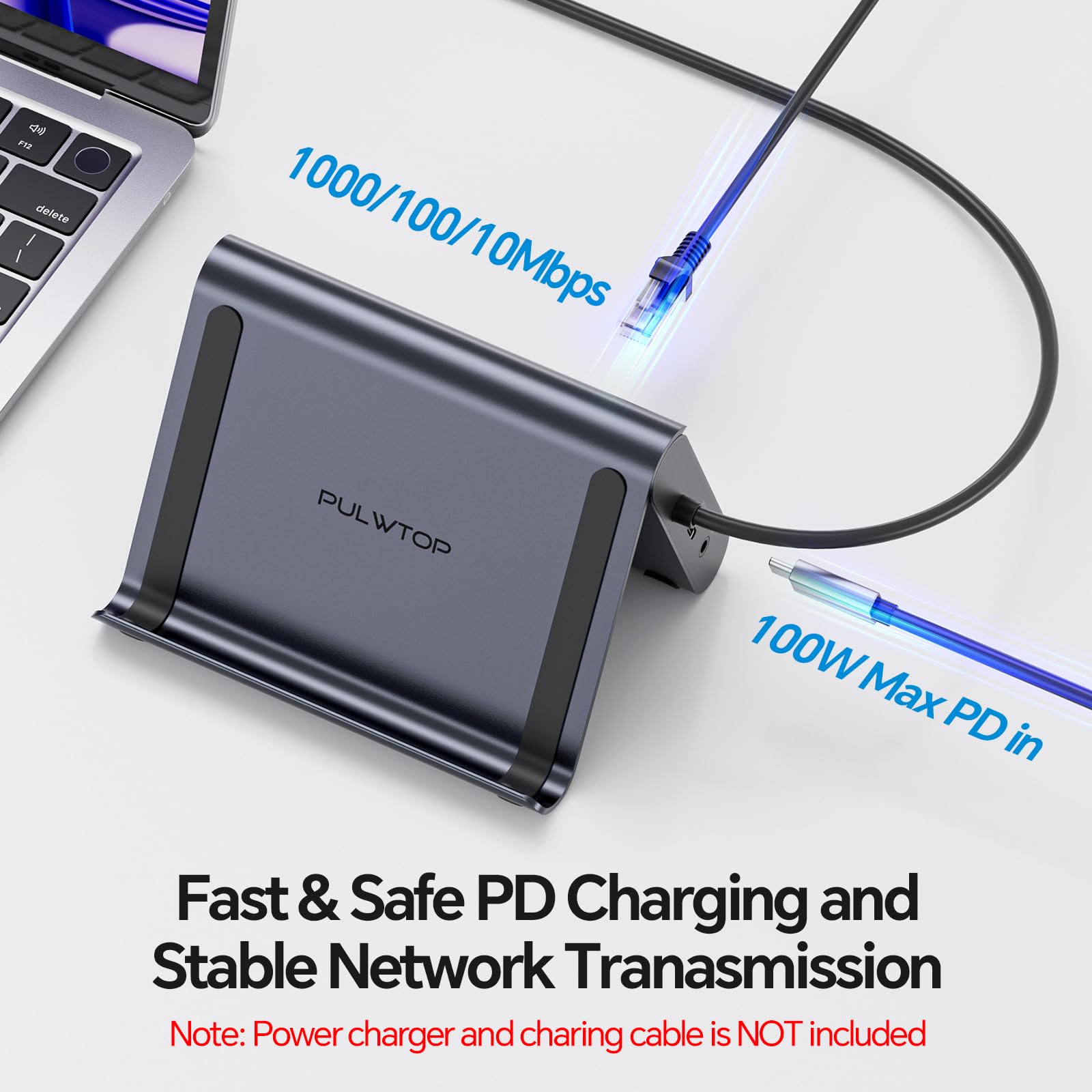 MacBook Docking Station Dual Monitor 4K@60Hz, PD 100W für Pro/Air M4/M5 | PULWTOP Docking Station USB C mit 2xHDMI, 10Gbps USB A/C, Ethernet, Audio, SD/TF, USB2.0 als MacBook Stand - Mitternacht