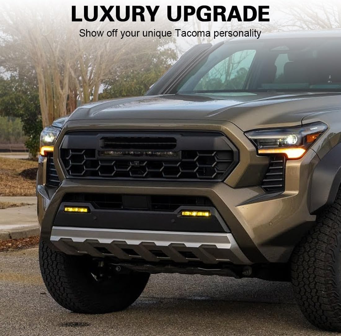 Front Side Grille Patch Decor Compatible with 2024 2025 2026 Toyota Tacoma 4th Gen - Custom Fit Black Texture Grille Decor, Headlight Accent, Truck Style Enhancement Accessories (Black)