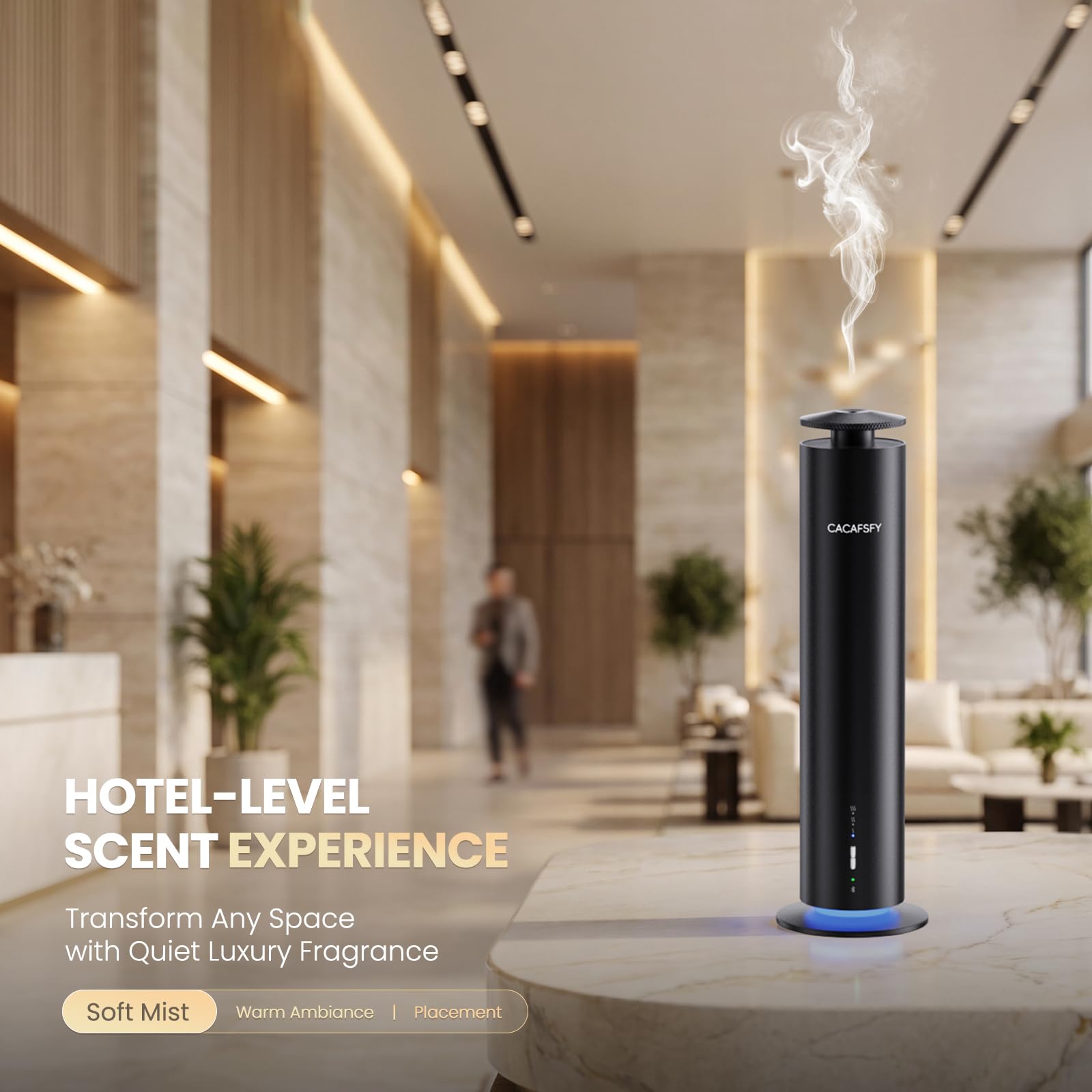 Difusor inalámbrico sin agua para aceites esenciales, difusor de aroma de hotel recargable para habitaciones grandes de hasta 1000 pies cuadrados, aplicación, control remoto y temporizador