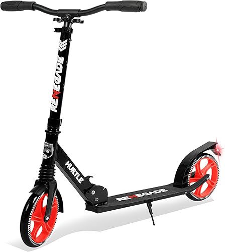 Hurtle Renegade Kick Scooter for Kids, Teenagers & Adults - 2-Wheel Folding Scooter with Adjustable T-Bar Handlebar - Alloy Anti-Slip Deck Negro