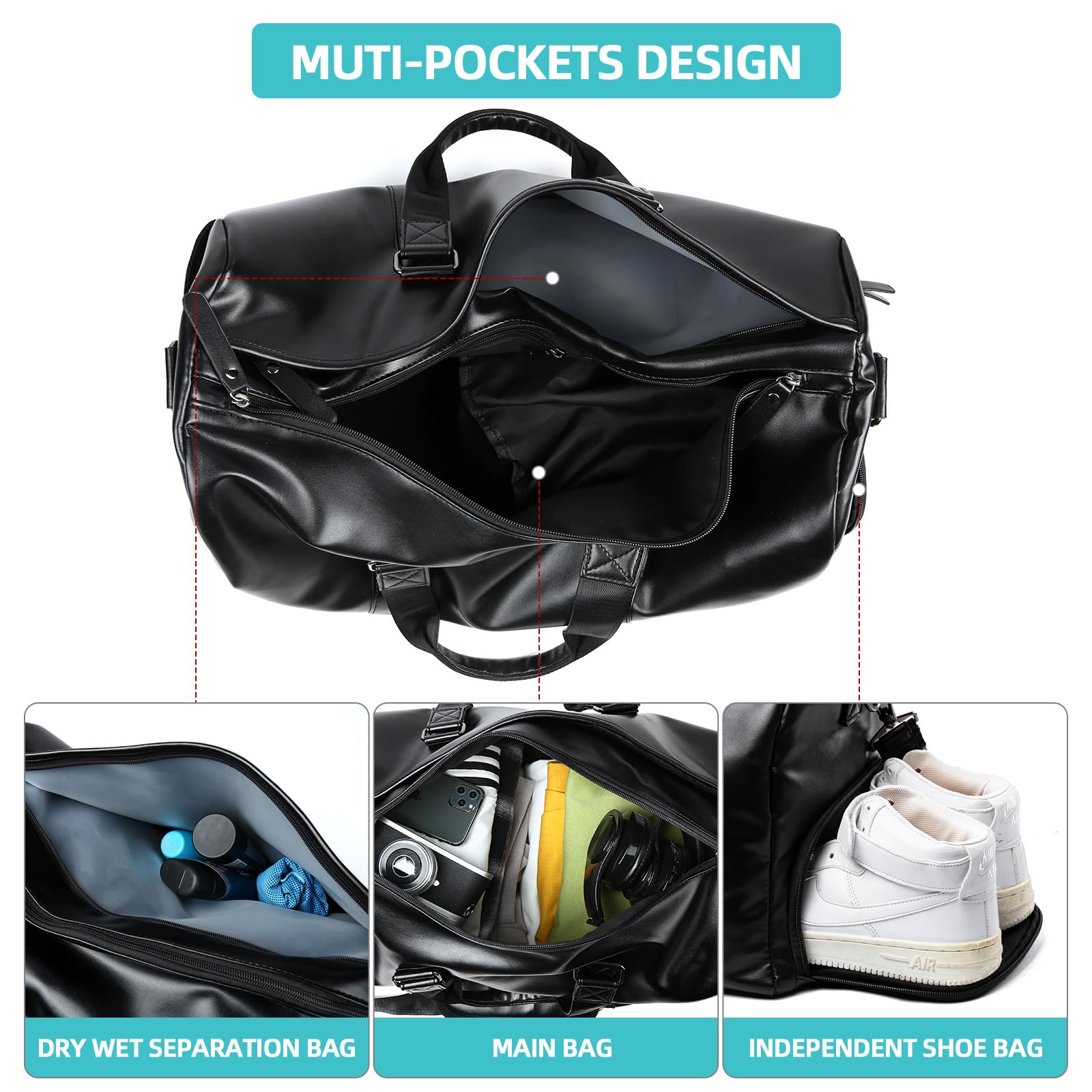 Mochila de Viaje y Gimnasio para Hombre PU Impermeable 32L, Compartimento para Zapatos, Ideal para Deportes, Camping, Viajes Cortos o de Negocios – Ligera, Resistente y con Diseño Moderno