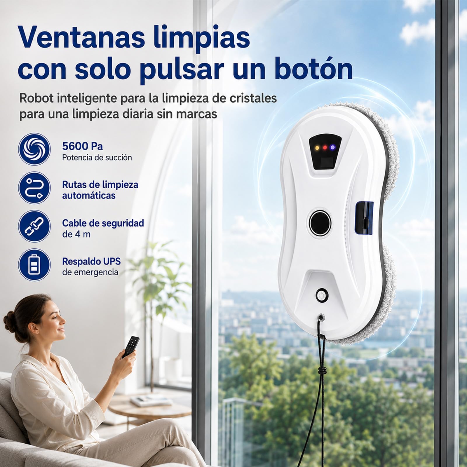 RoboClean Osmo Limpiacristales Robot – Control IA, 3 Modos Auto | Doble sistema de fregado en espiral, ideal para ventanas, azulejos y espejos, limpieza automática sin esfuerzo.