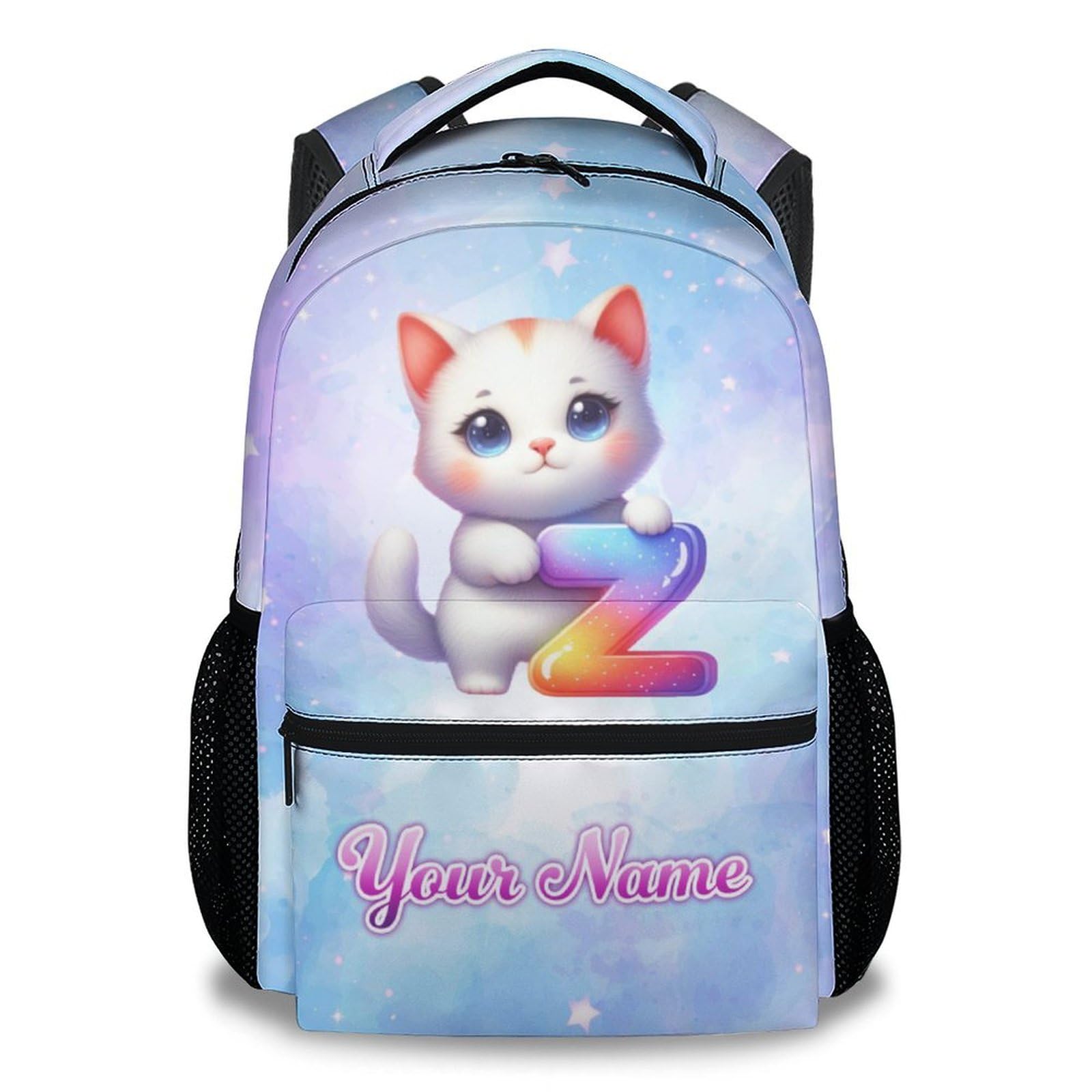 BEOIIBIRD Custom Cat Backpack for Girls, Personalized School Bag for Kids, 17 Inch Blue Backpacks for Primary School, Cute Durable Bookbag for Boys