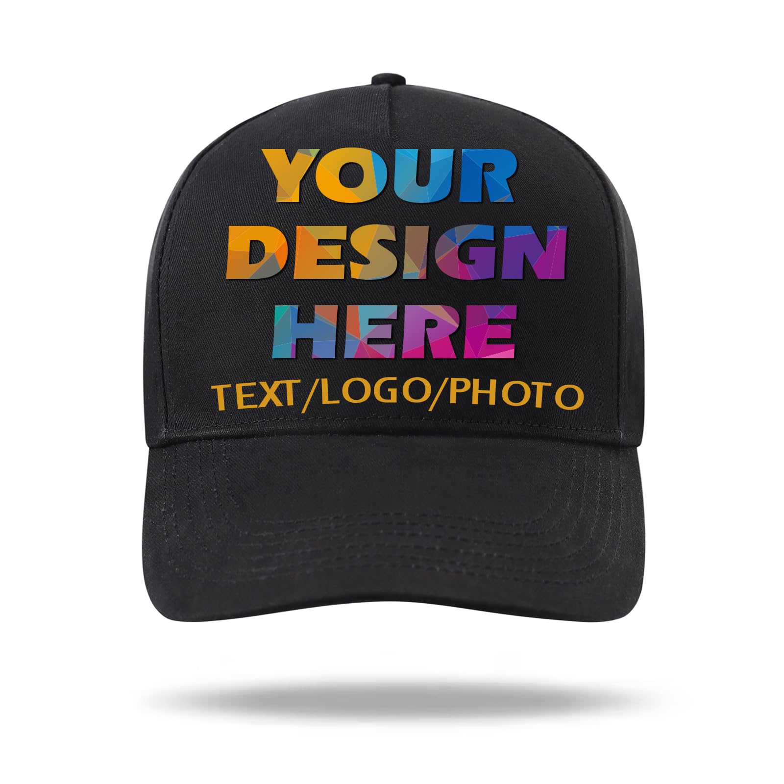 Huale Pod Unisex Black02 Custom Baseball Cap With Text Logo Photo - Personalized Hats For Adults & - Adjustable Buckle Custom Hat - Black