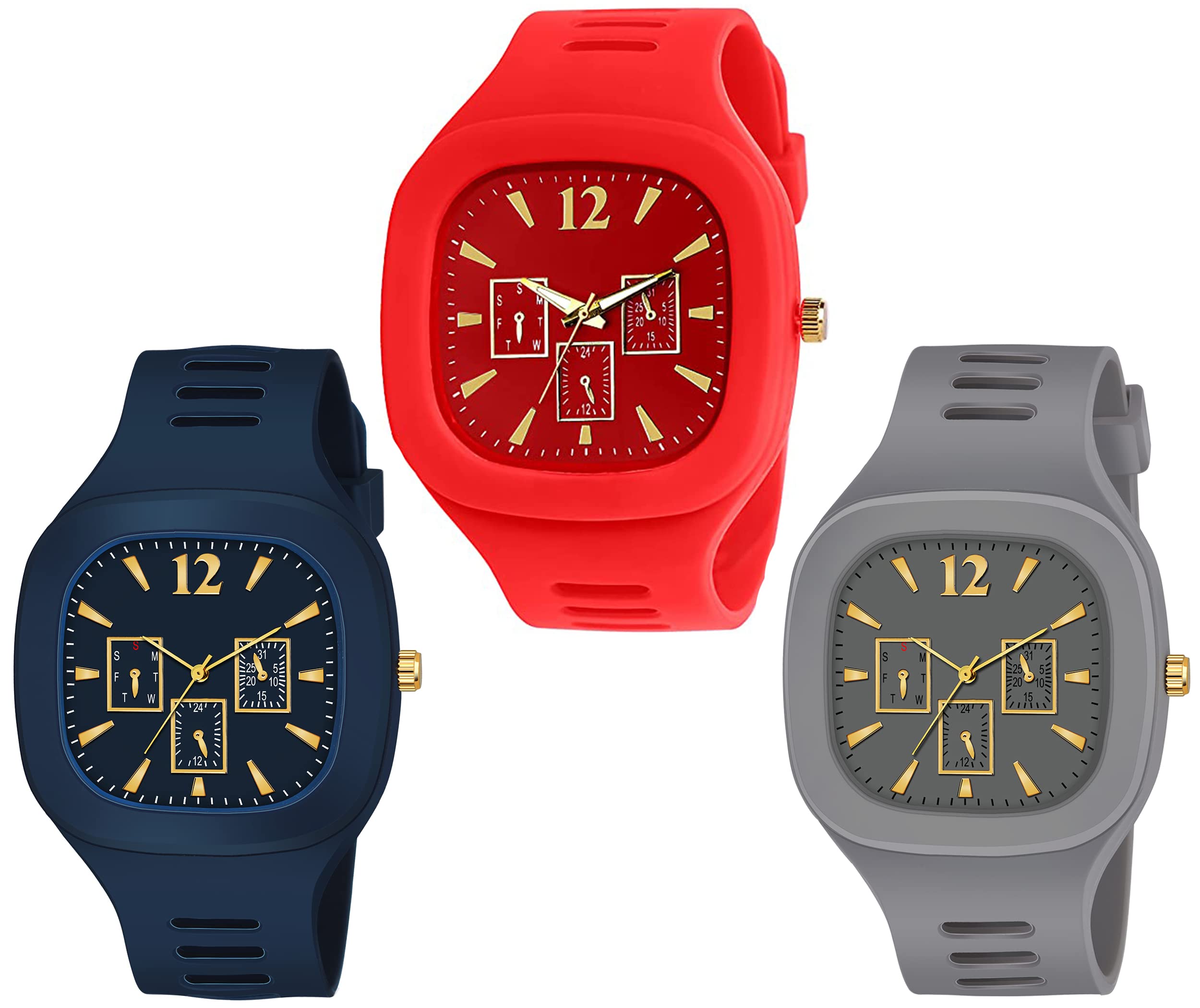 The Shopoholic Square Dial Blue Grey Red Analog Watches with Silicon Strap Stylish ADDI Designer Combo Watch for Mens & Boys Pack of 3 (B0B2LK337Z) Amazon Price History, Amazon Price Tracker