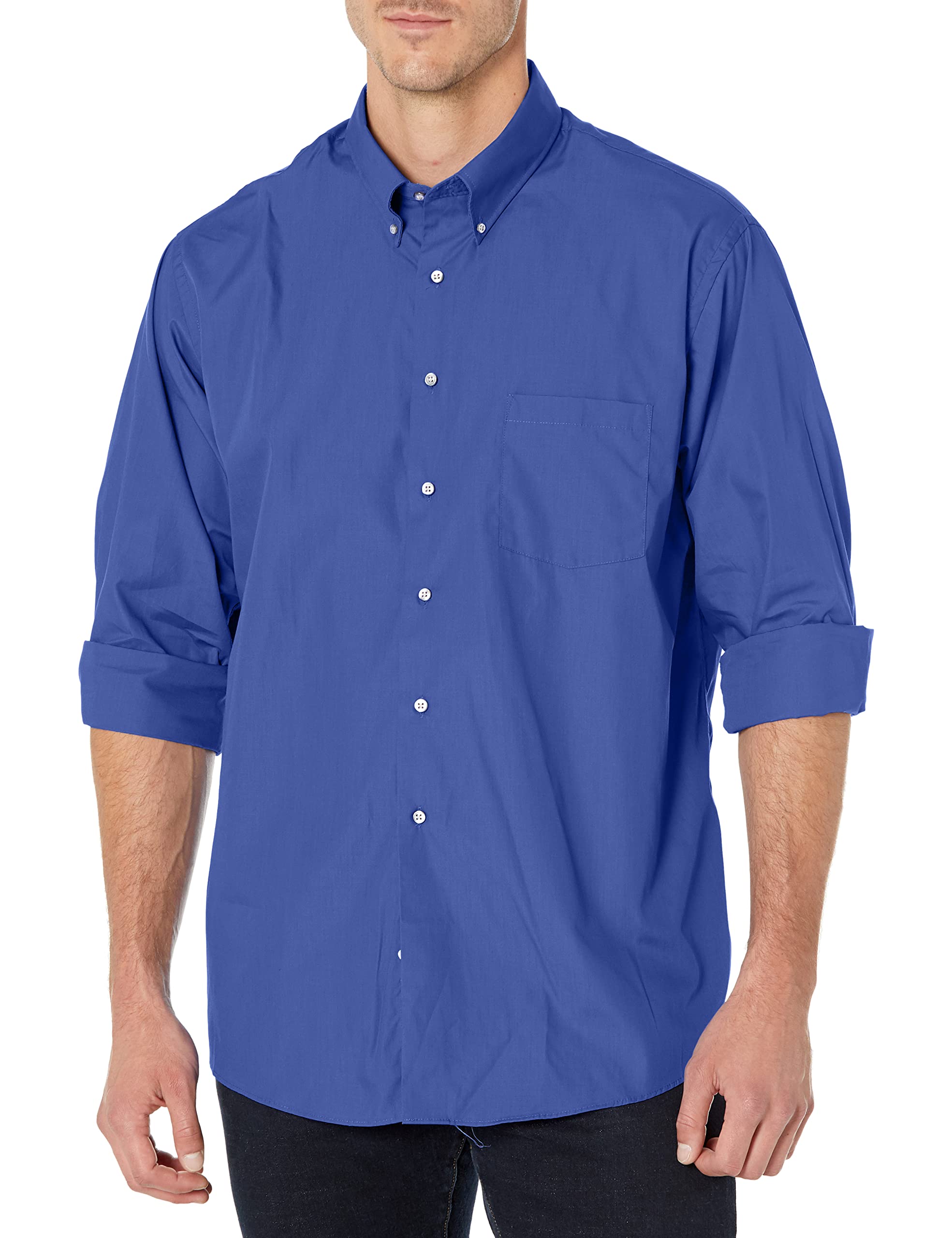 Van Heusen Men's Dress Shirts Regular Fit Silky Poplin Solid, Royal Blue, 15.5"-16" Neck 33"-34" Sleeve