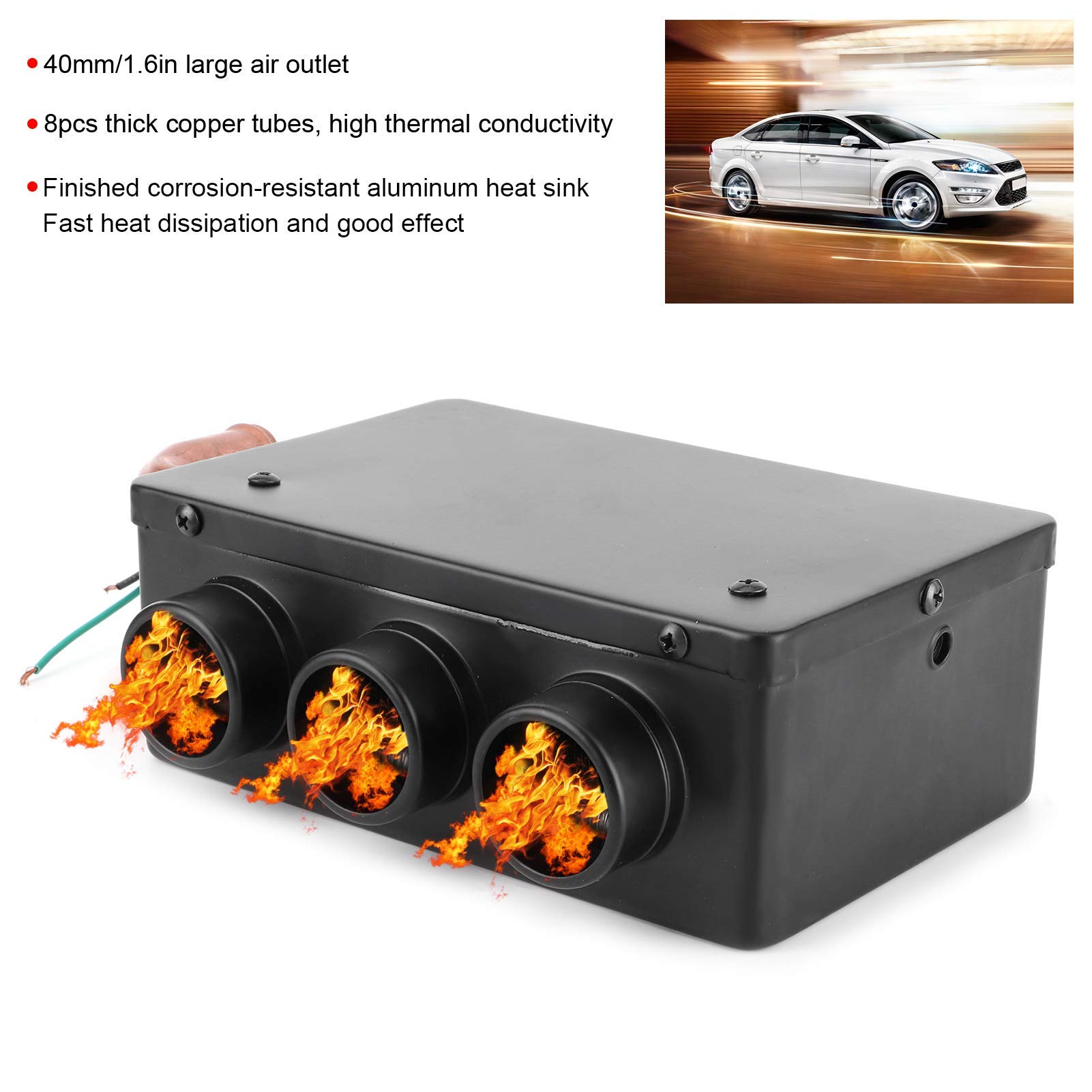 Ejoyous Portatile Riscaldatore per Auto, 12V 50W, 3 Fori, Sbrinatore per Parabrezza, Dispositivo di Rimozione della Foschia, Riscaldatore Invernale