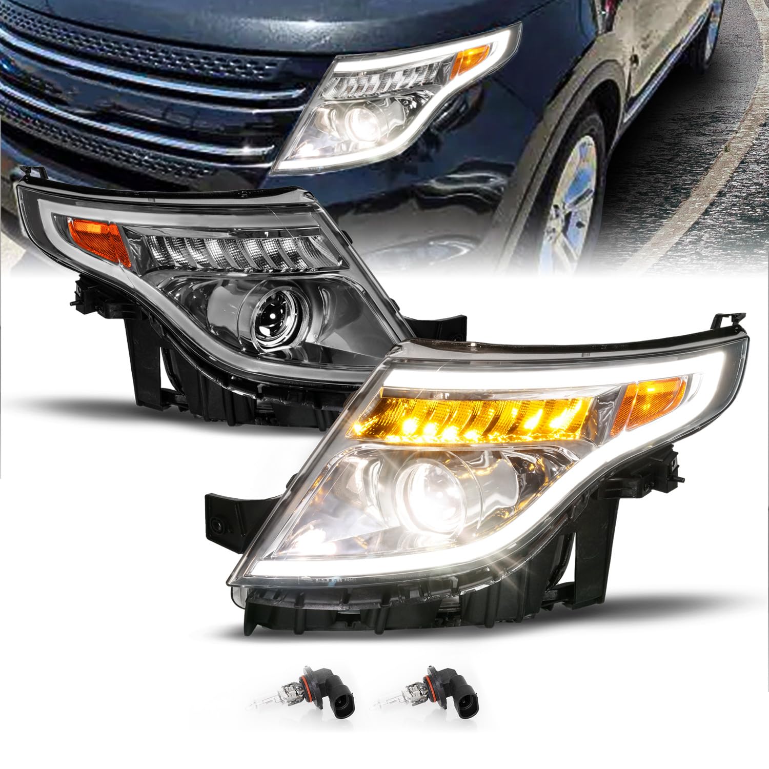 AmeriLite LED Tube Signal Projector Headlights Ford Explorer