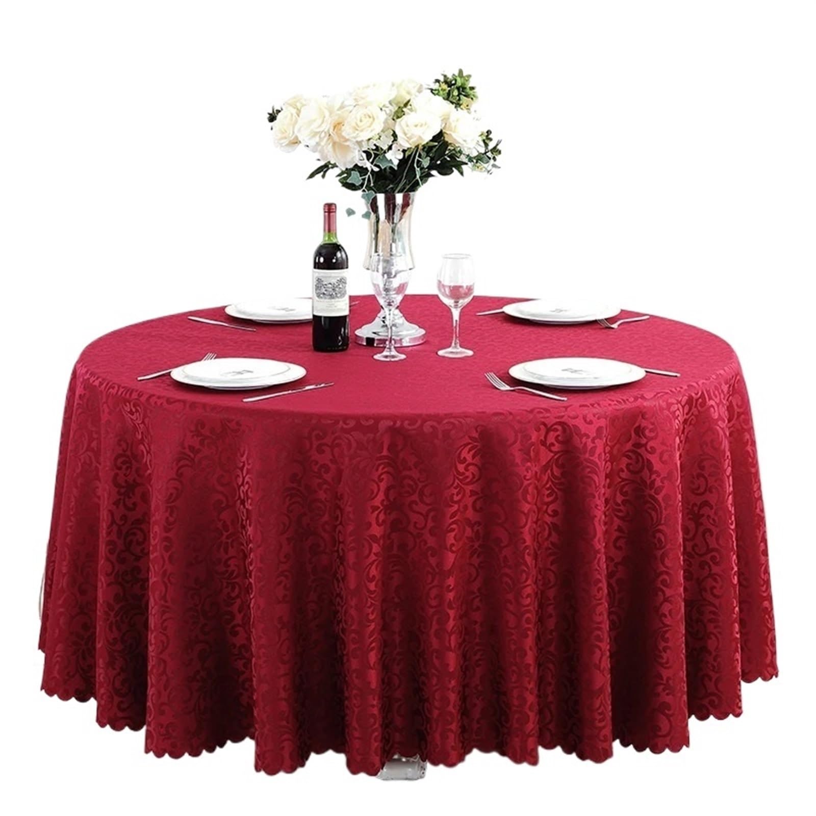 RYQZHHY Round Tablecloth Polyester Tablecloth Hotel Wedding Banquet Party Decoration Round Table Covers Overlays Home Decor(Wine Red,220cm Round)