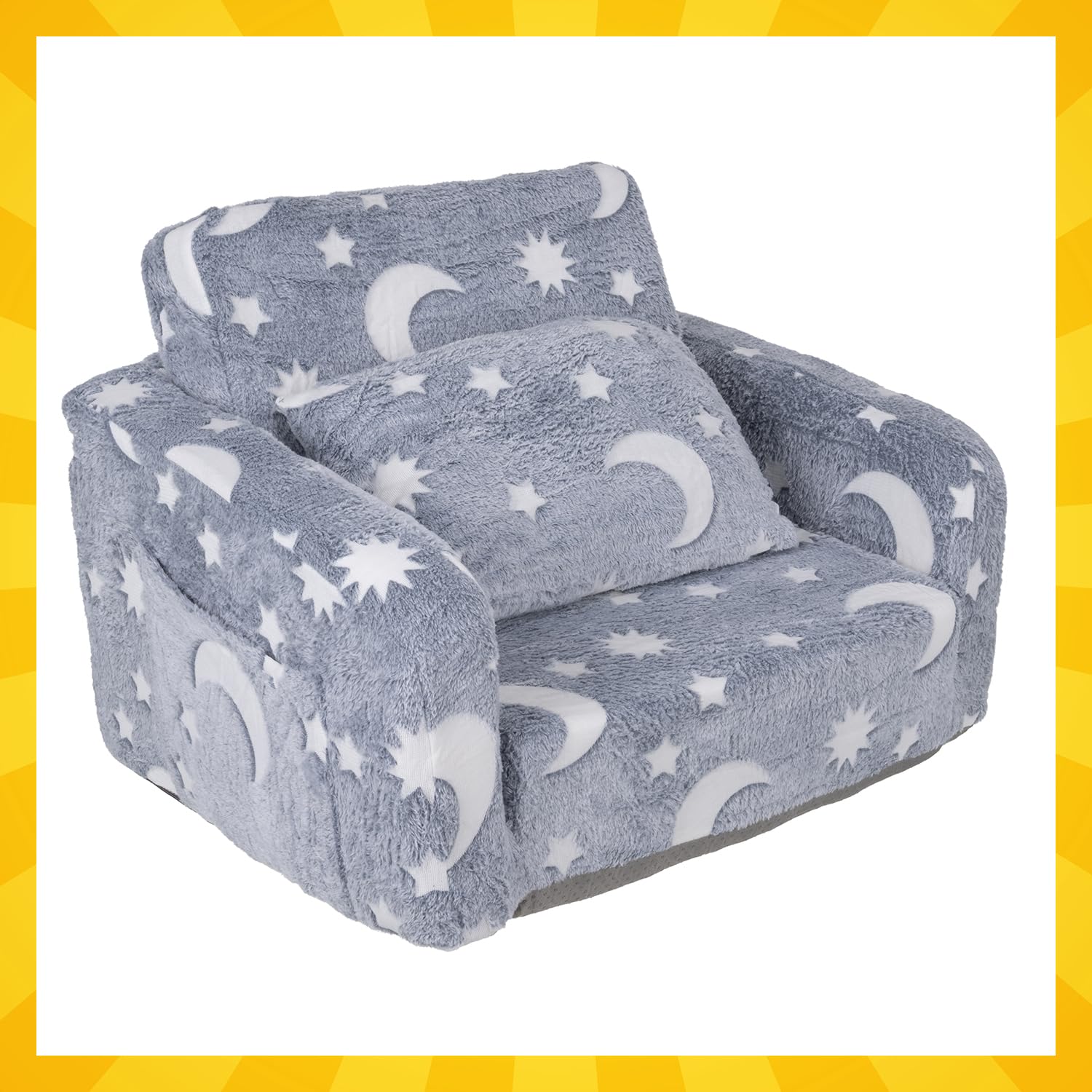 KRUZZEL Poltrona pieghevole per bambini 2 in 1 – Divano pieghevole in peluche con funzione sdraiata e borsa – Leggero, rivestimento rimovibile, fondo antiscivolo – Per ragazze e ragazzi, cameretta dei
