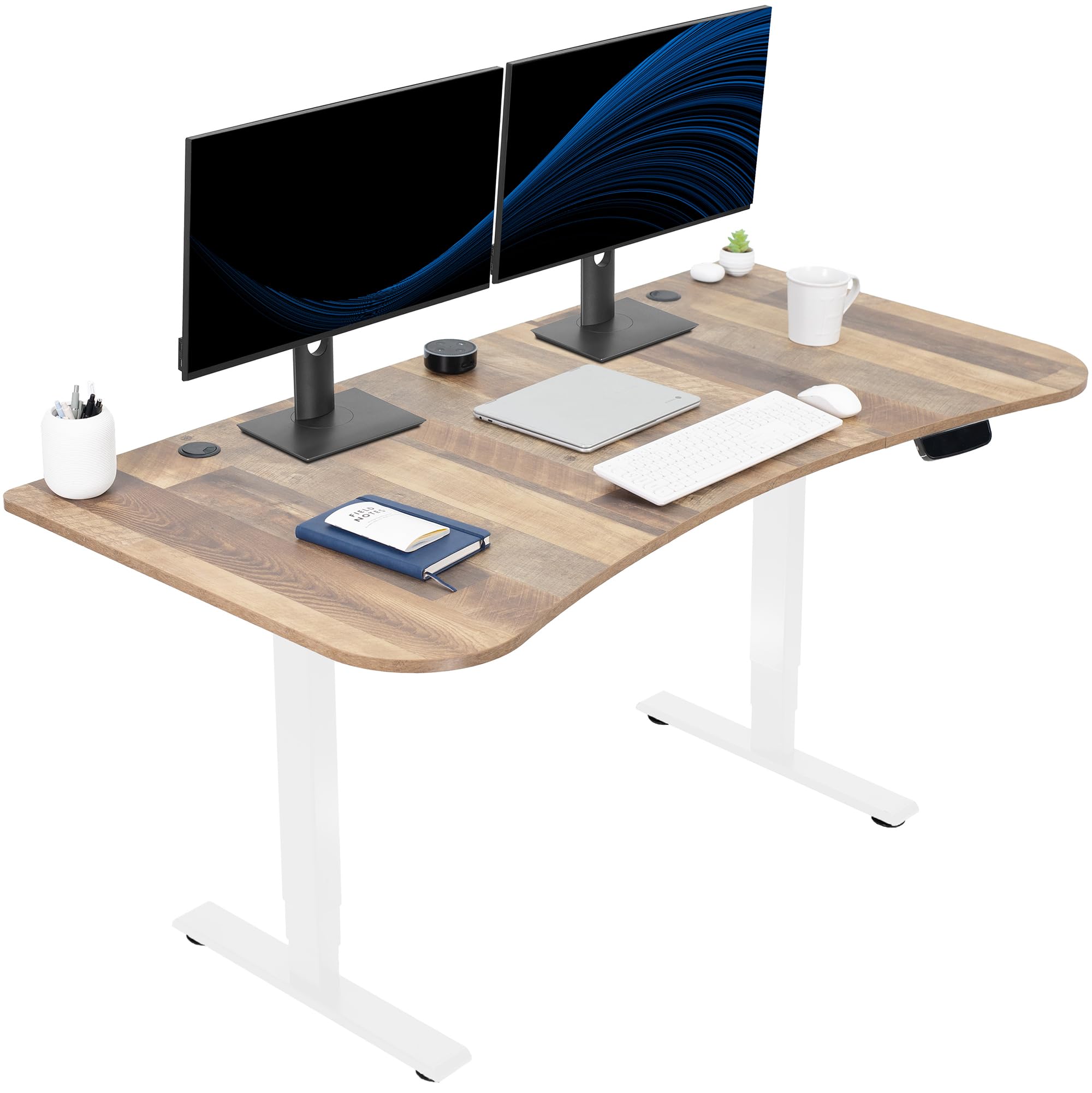 VIVO Electric 63 x 32 in Standing Desk, Memory Height Adjustment, 176 lb Frame Support, 2E Series, Reclaimed Wood Top White Frame, DESK-KIT-2EWP