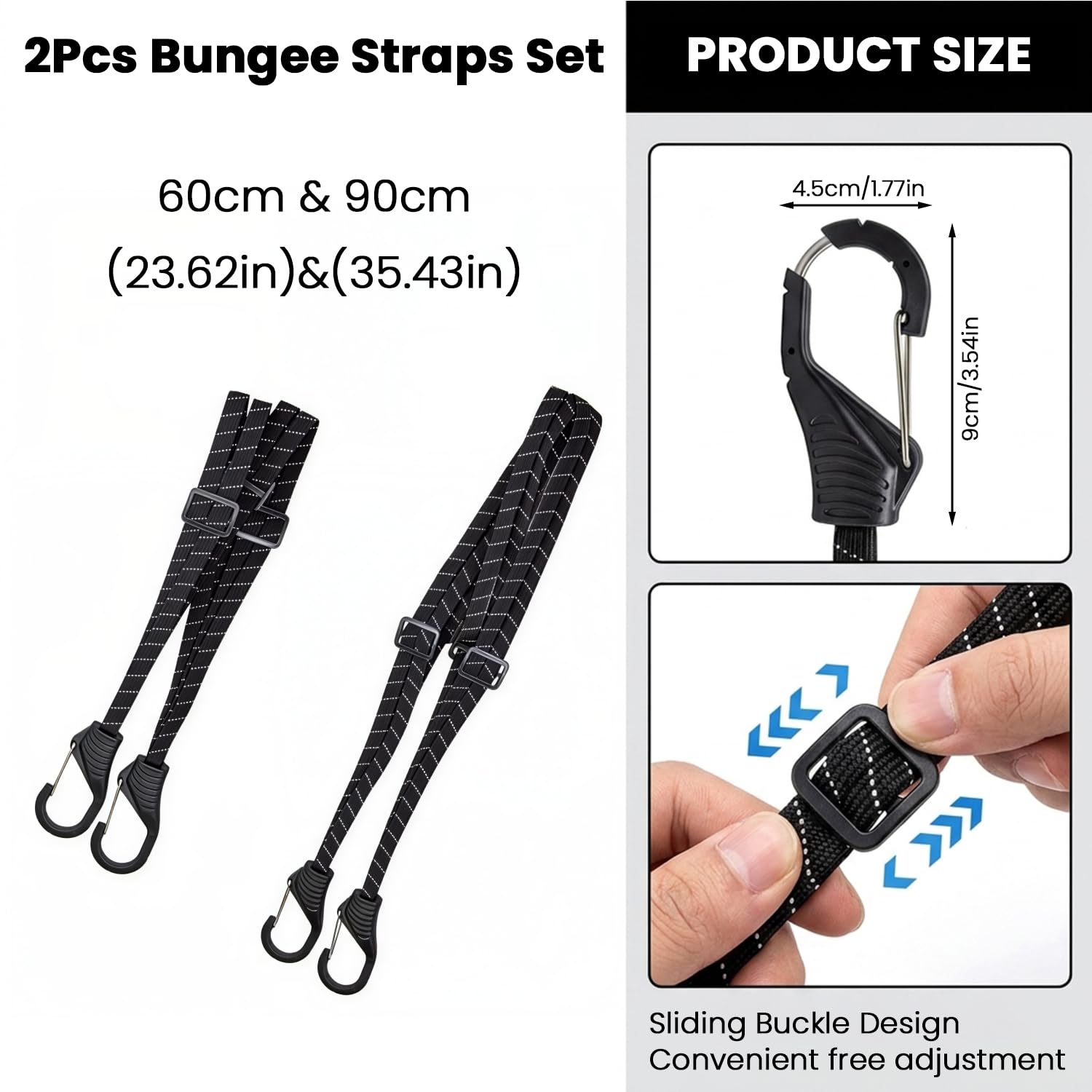 STHIRA 2Pcs Bungee Cord for Bike Luggage 60/90cm Elastic Strap — Amazon image 2